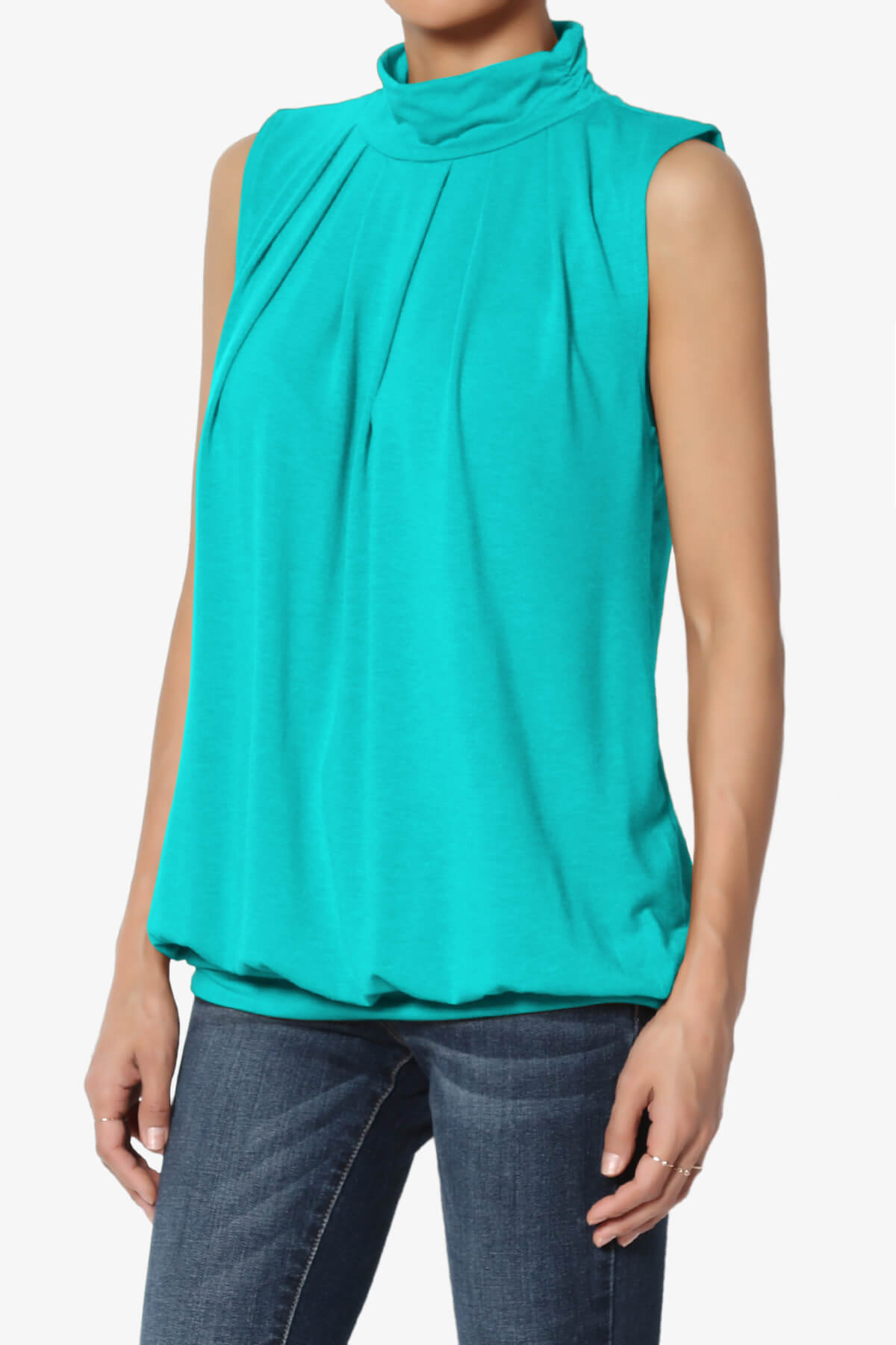 Jibbitz Sleeveless Mock Neck Pleated Top ICE BLUE_3
