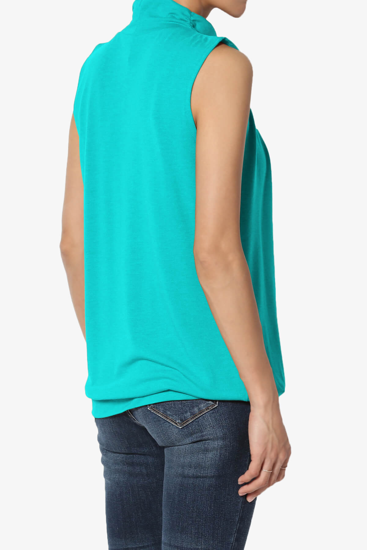 Jibbitz Sleeveless Mock Neck Pleated Top ICE BLUE_4