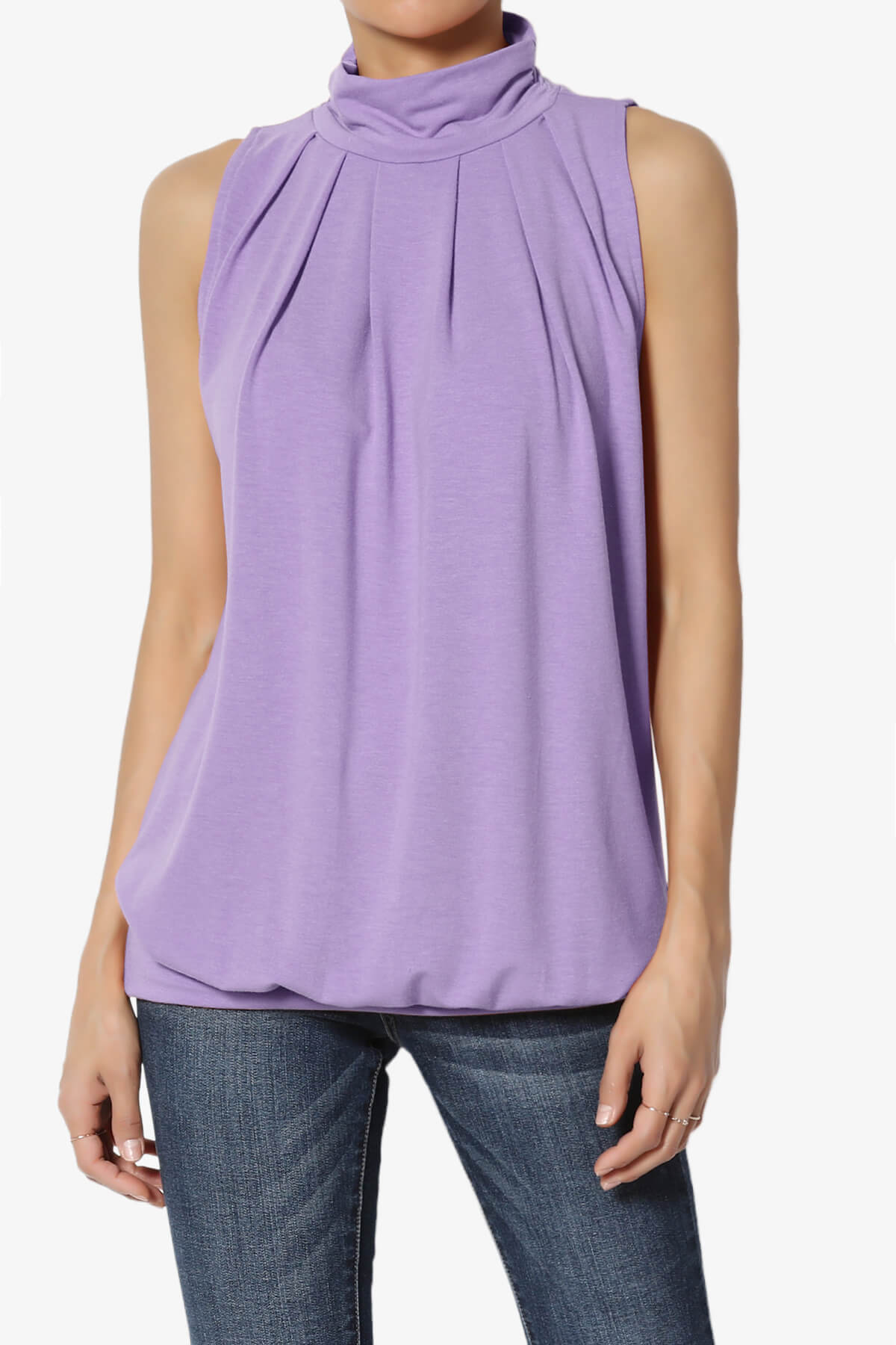 Jibbitz Sleeveless Mock Neck Pleated Top LAVENDER_1