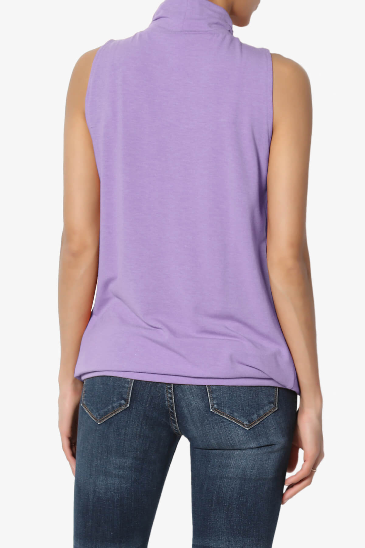 Jibbitz Sleeveless Mock Neck Pleated Top LAVENDER_2
