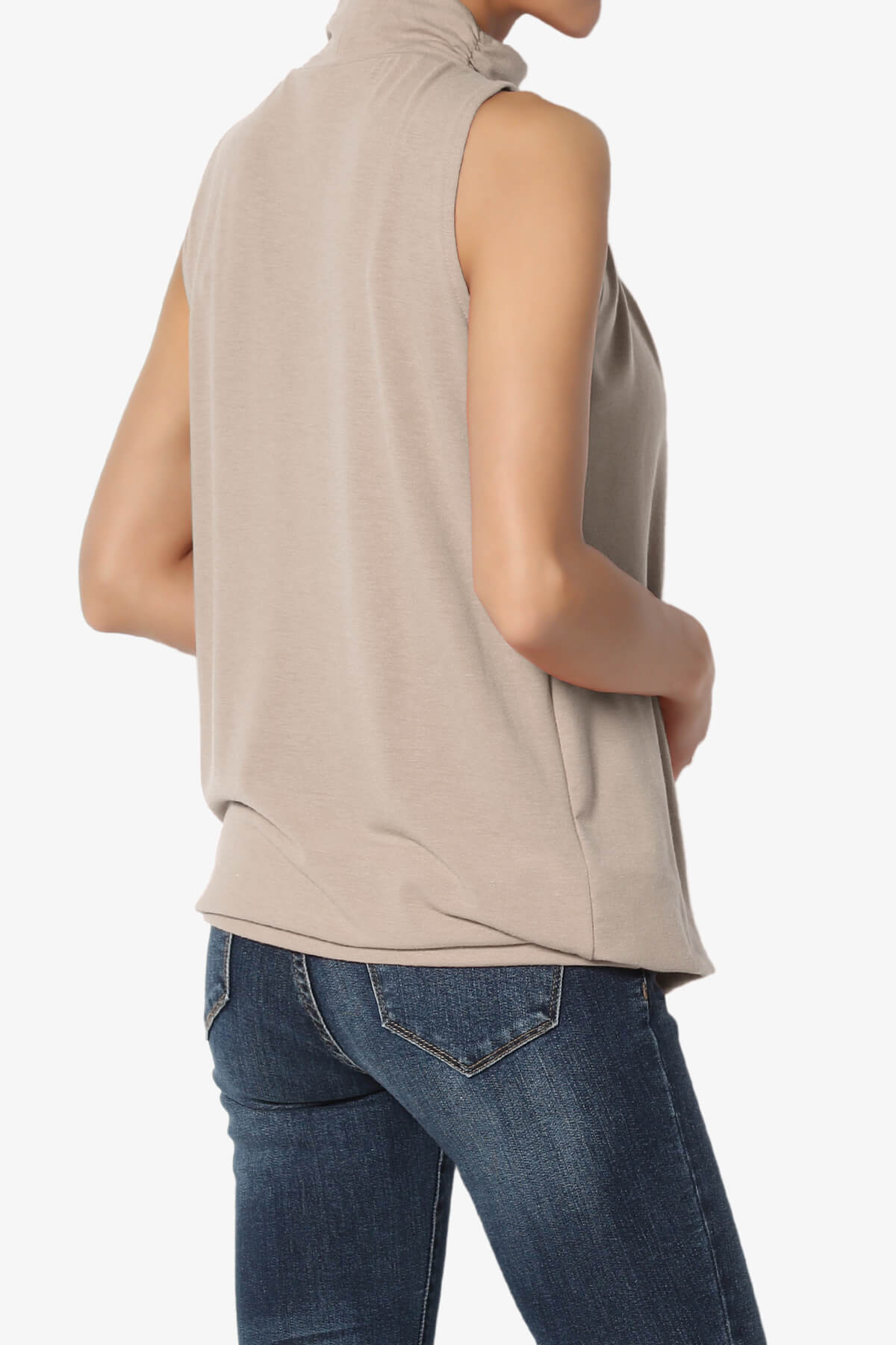 Jibbitz Sleeveless Mock Neck Pleated Top LIGHT MOCHA_4