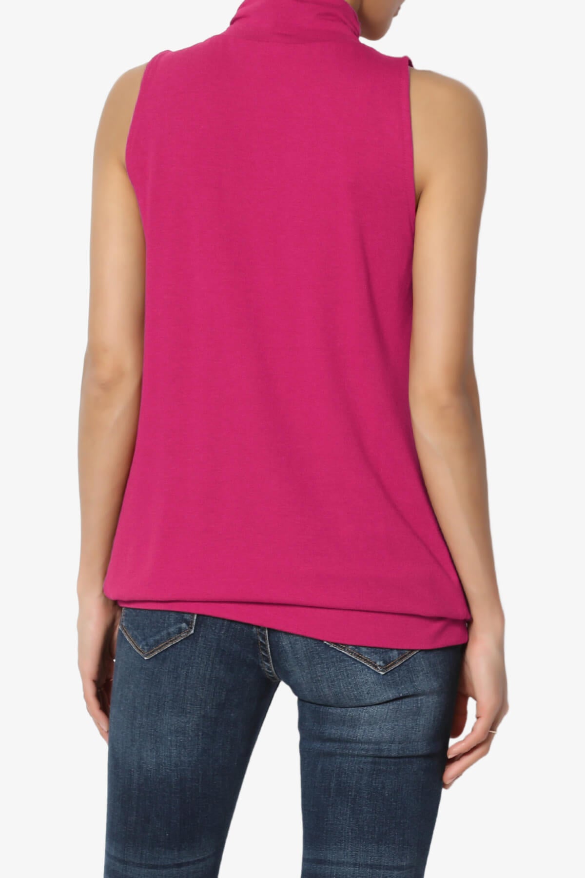 Jibbitz Sleeveless Mock Neck Pleated Top MAGENTA_2
