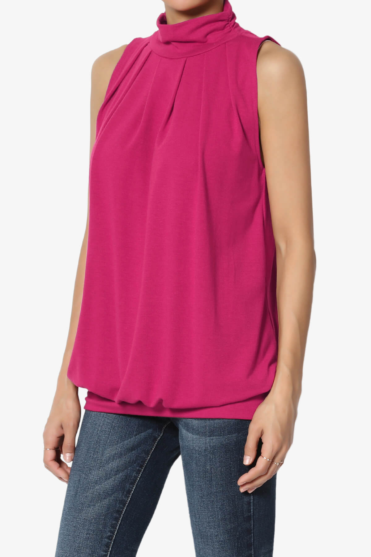 Jibbitz Sleeveless Mock Neck Pleated Top MAGENTA_3