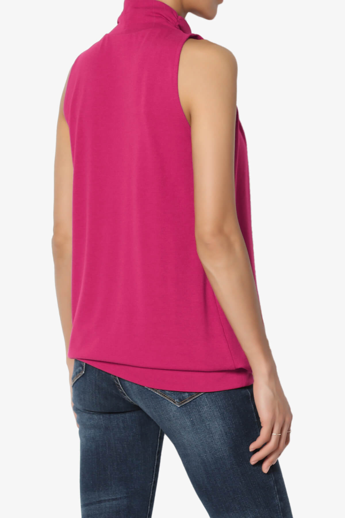 Jibbitz Sleeveless Mock Neck Pleated Top MAGENTA_4