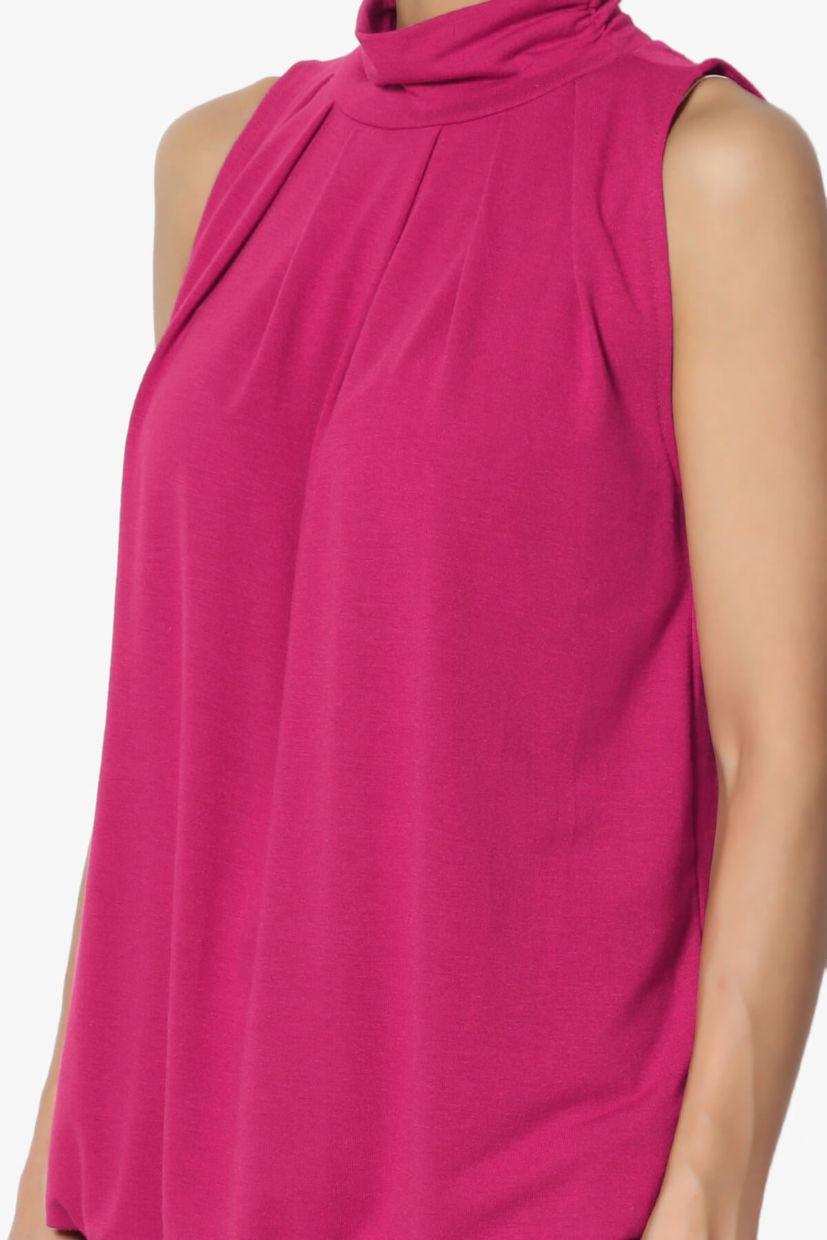 Jibbitz Sleeveless Mock Neck Pleated Top MAGENTA_5