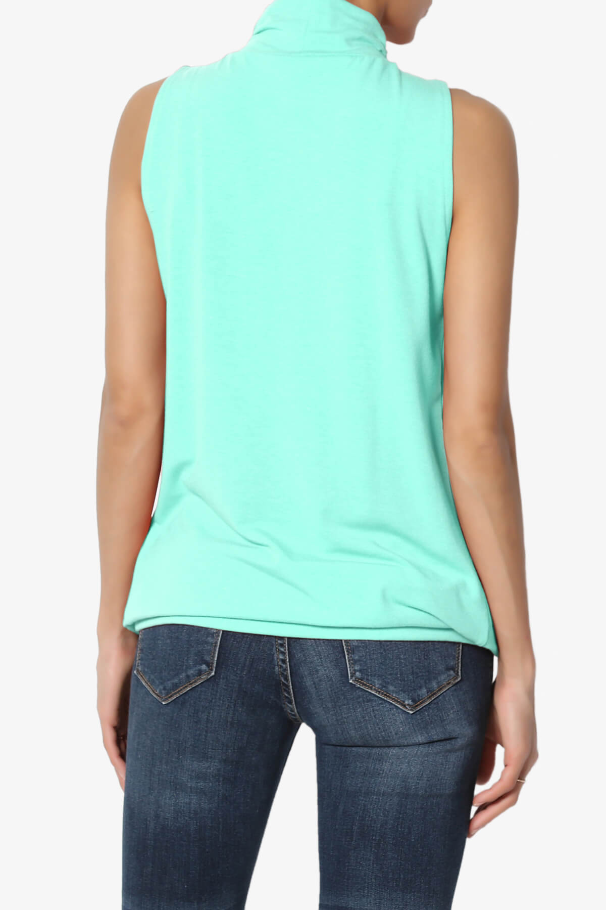 Jibbitz Sleeveless Mock Neck Pleated Top MINT_2