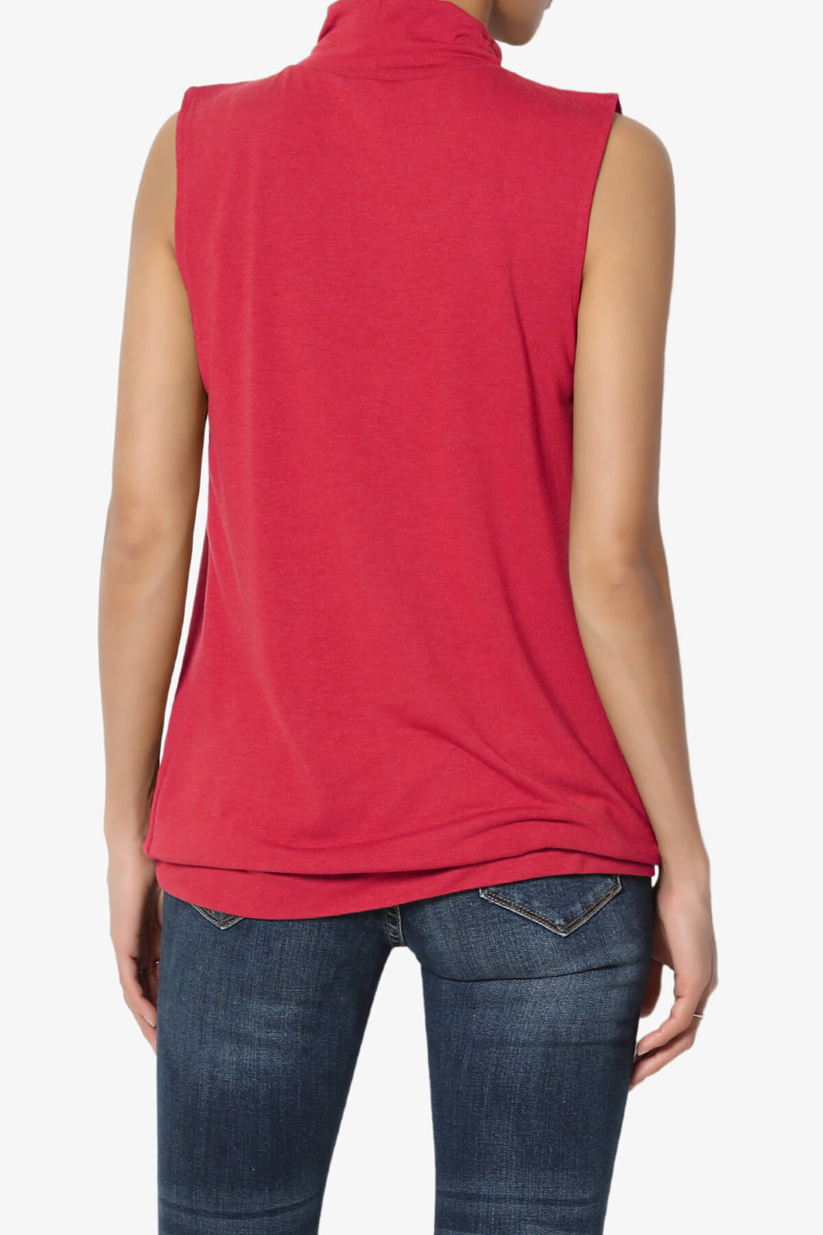 Jibbitz Sleeveless Mock Neck Pleated Top RED_2