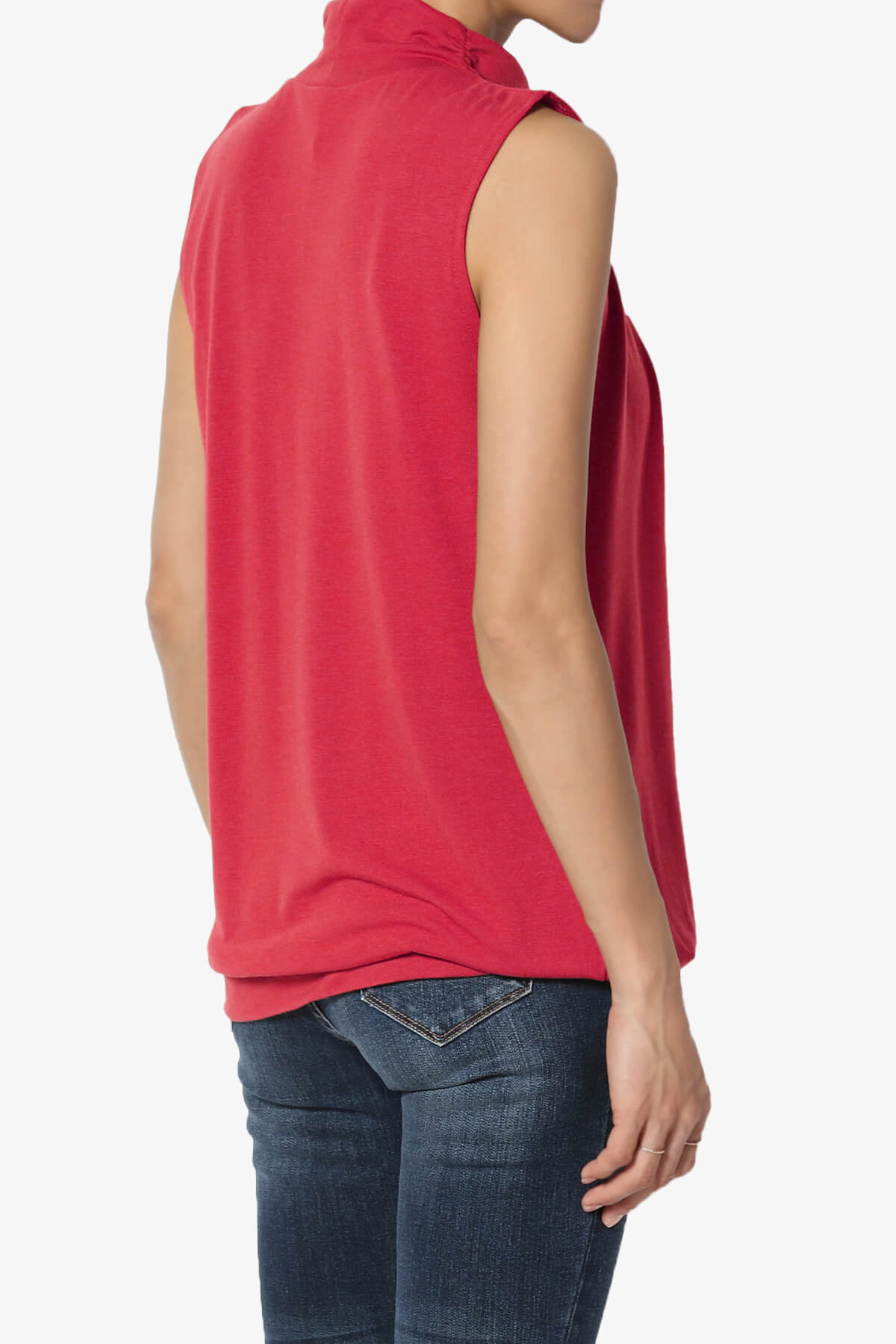 Jibbitz Sleeveless Mock Neck Pleated Top RED_4