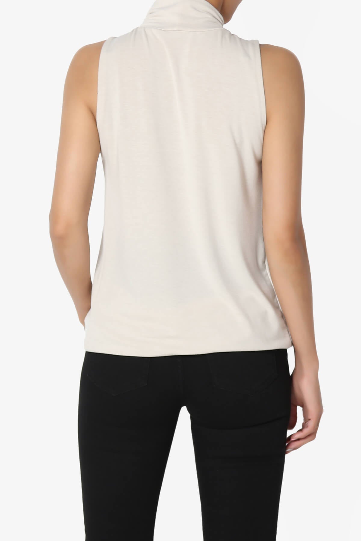 Jibbitz Sleeveless Mock Neck Pleated Top SAND BEIGE_2