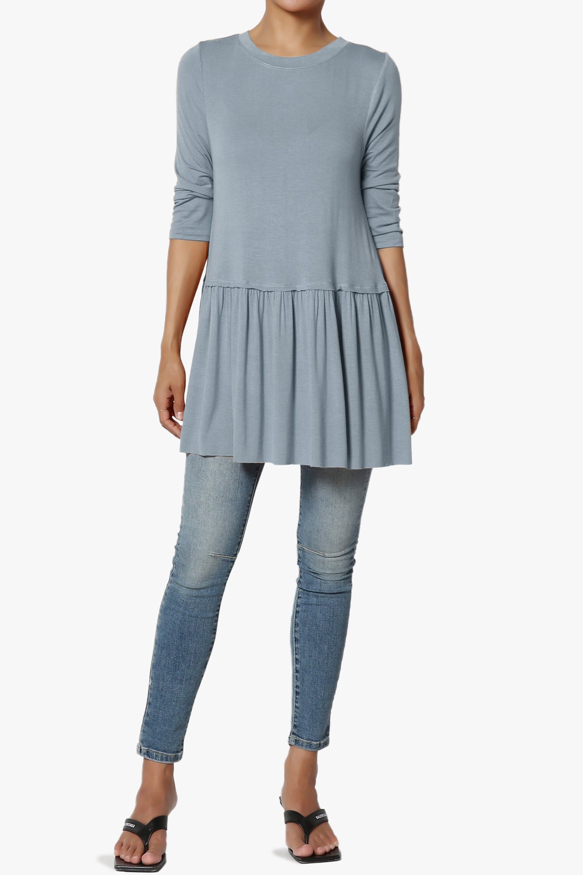 Tofino 3/4 Sleeve Pleated Peplum Top