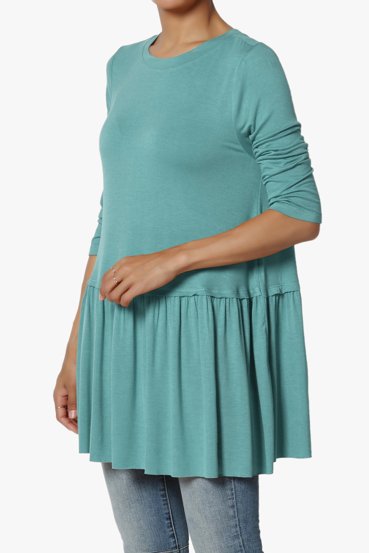Tofino 3/4 Sleeve Pleated Peplum Top