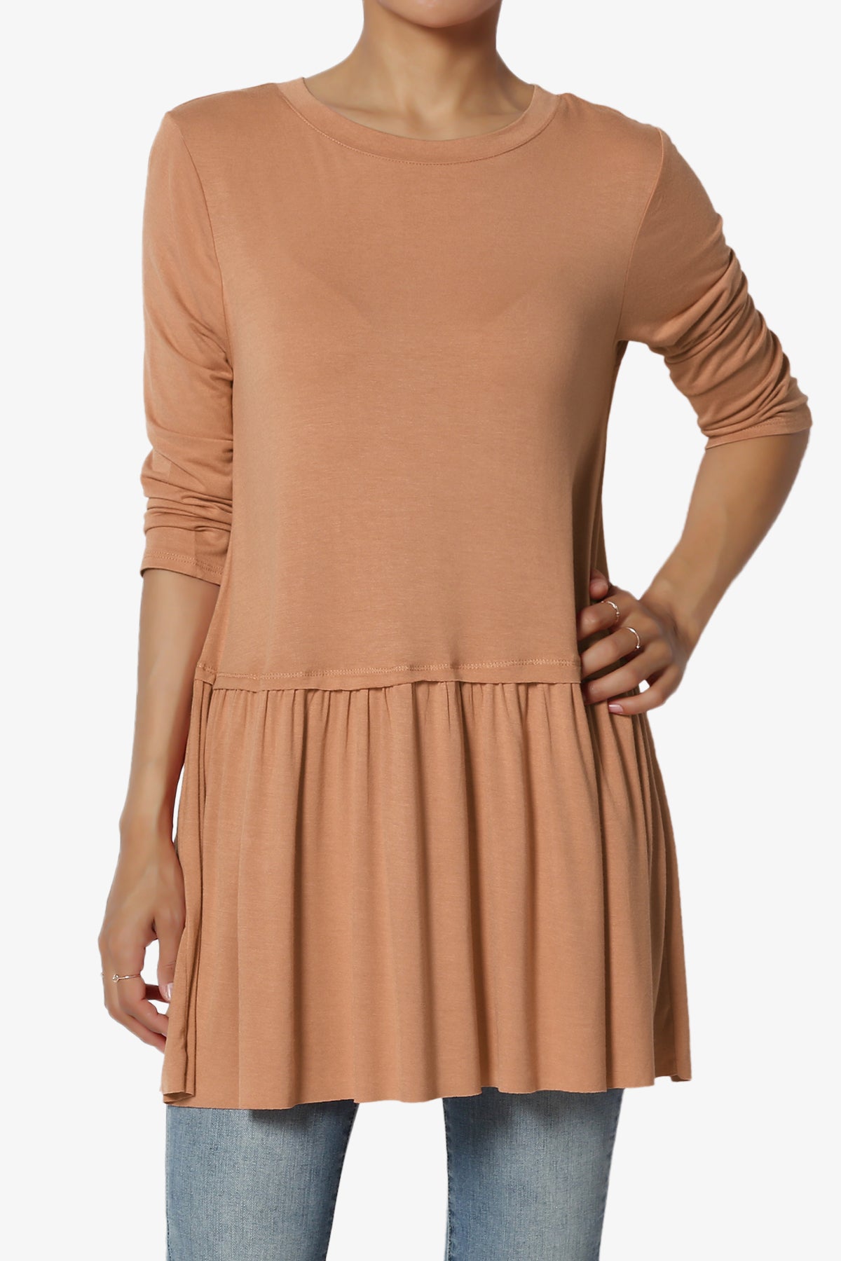 Tofino 3/4 Sleeve Pleated Peplum Top PLUS