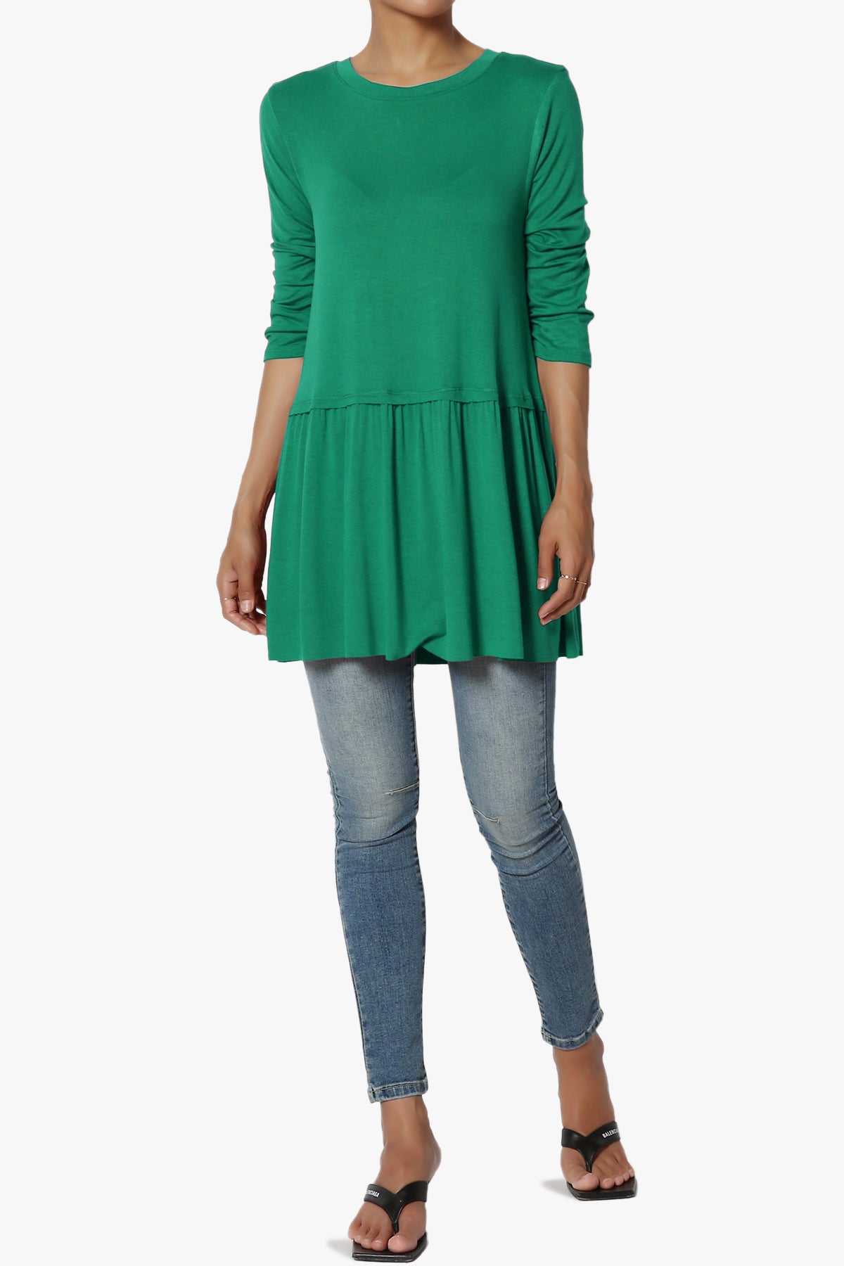 Tofino 3/4 Sleeve Pleated Peplum Top