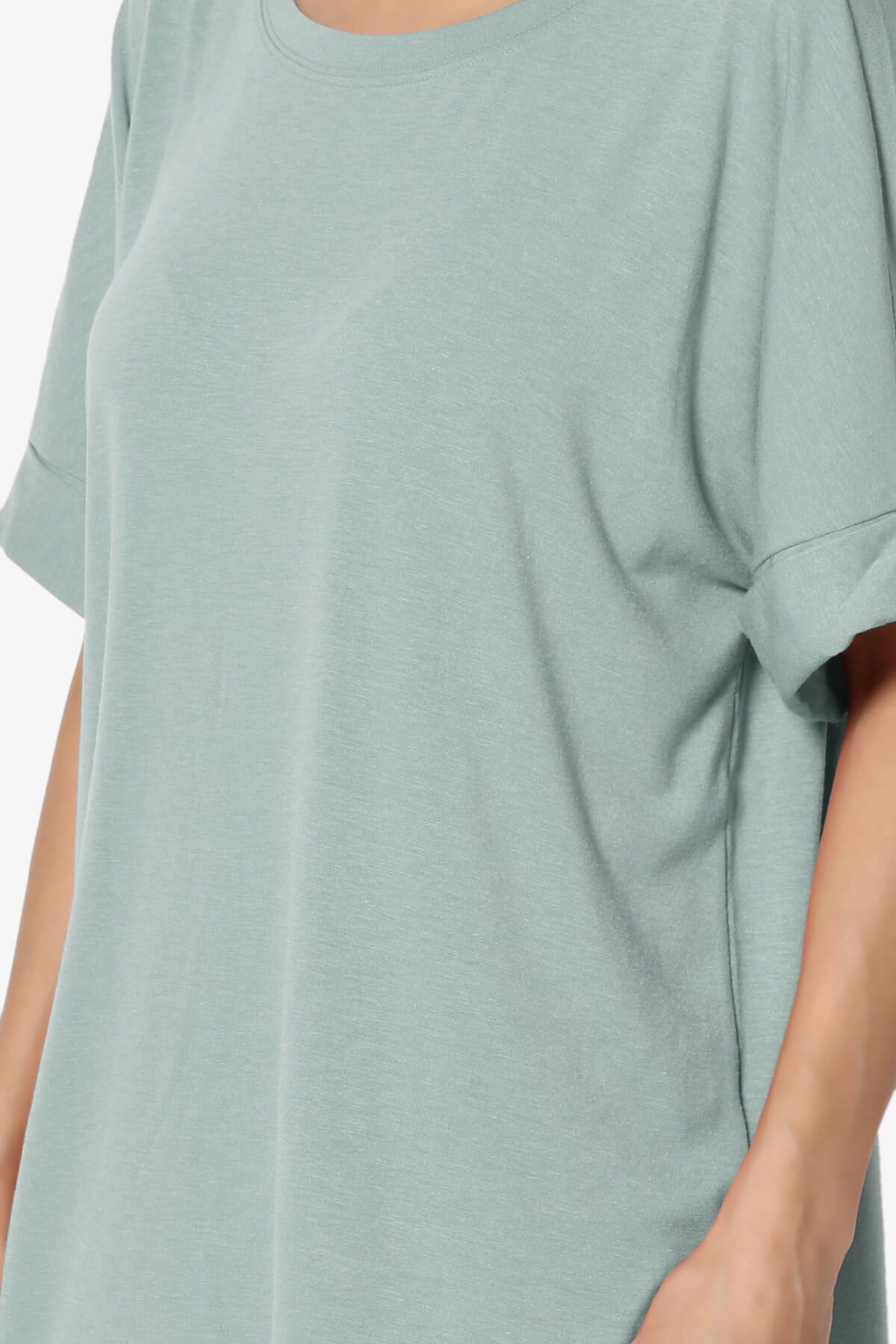 Onella Round Neck Rolled Short Sleeve Top LIGHT GREEN_5