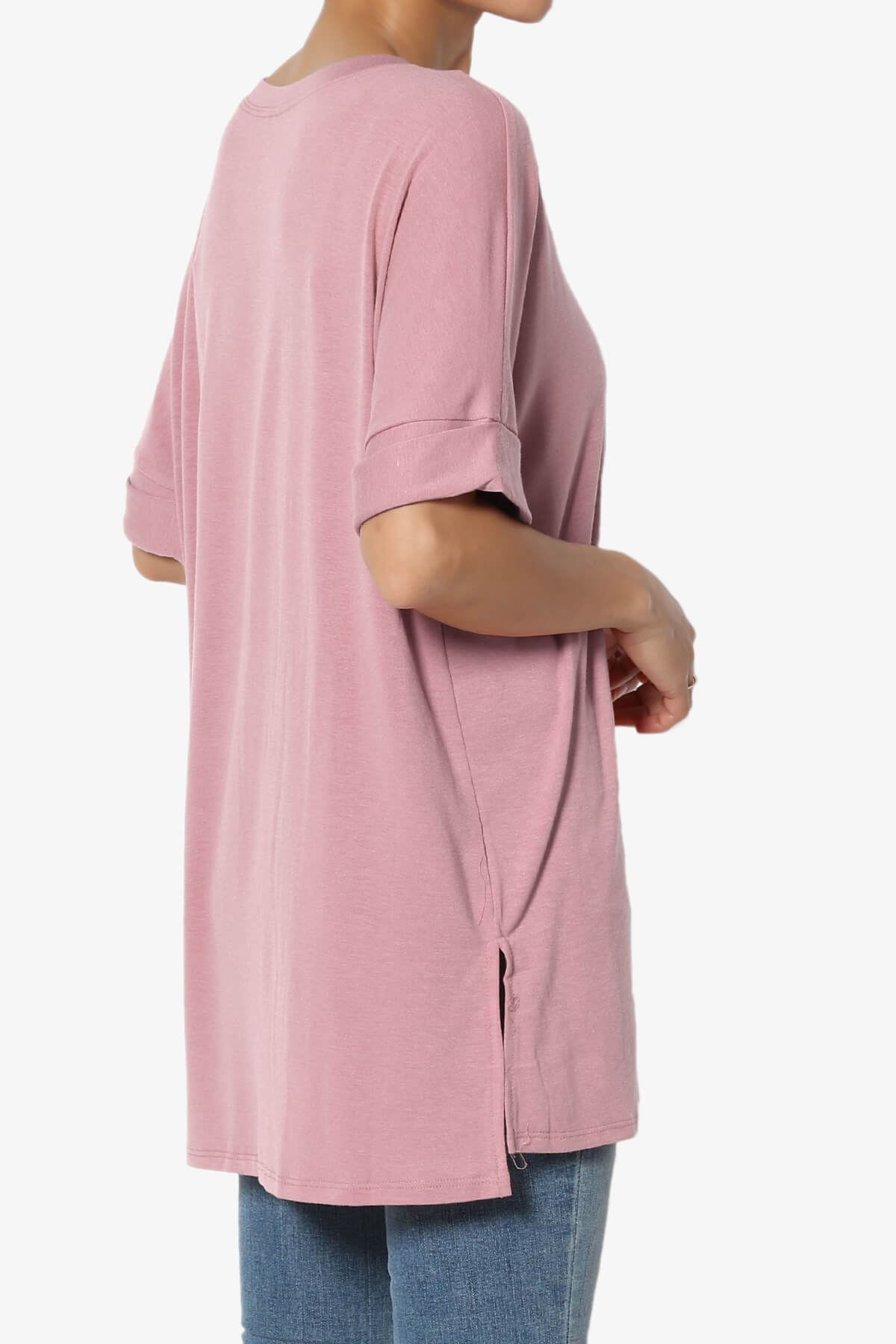 Onella Round Neck Rolled Short Sleeve Top LIGHT ROSE_4