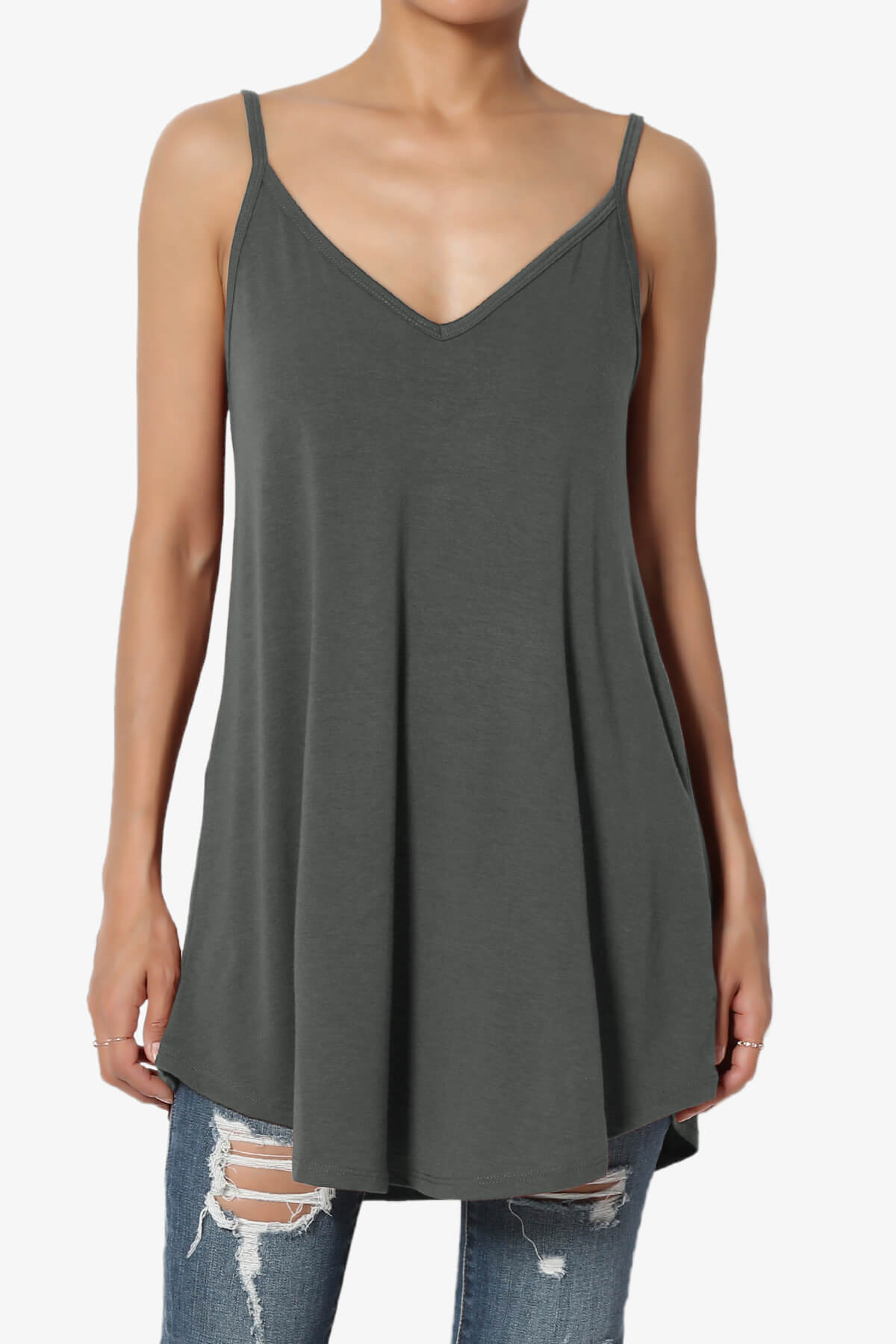Chelsea Scoop & V Neck Flared Camisole Top ASH GREY_1