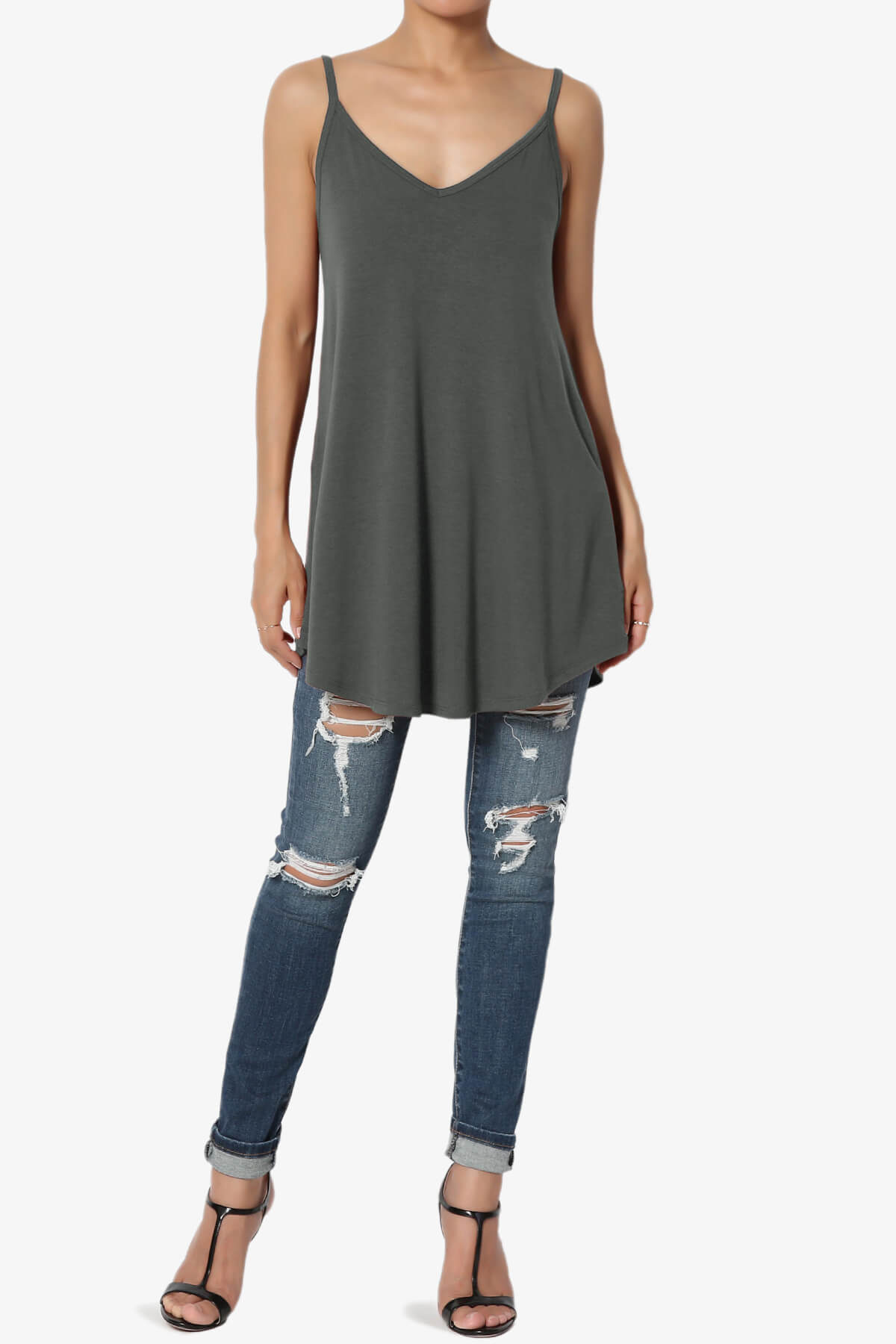 Chelsea Scoop & V Neck Flared Camisole Top ASH GREY_6