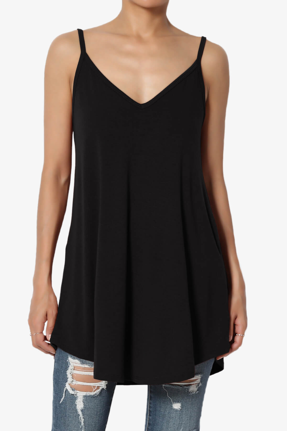 Chelsea Scoop & V Neck Flared Camisole Top BLACK_1