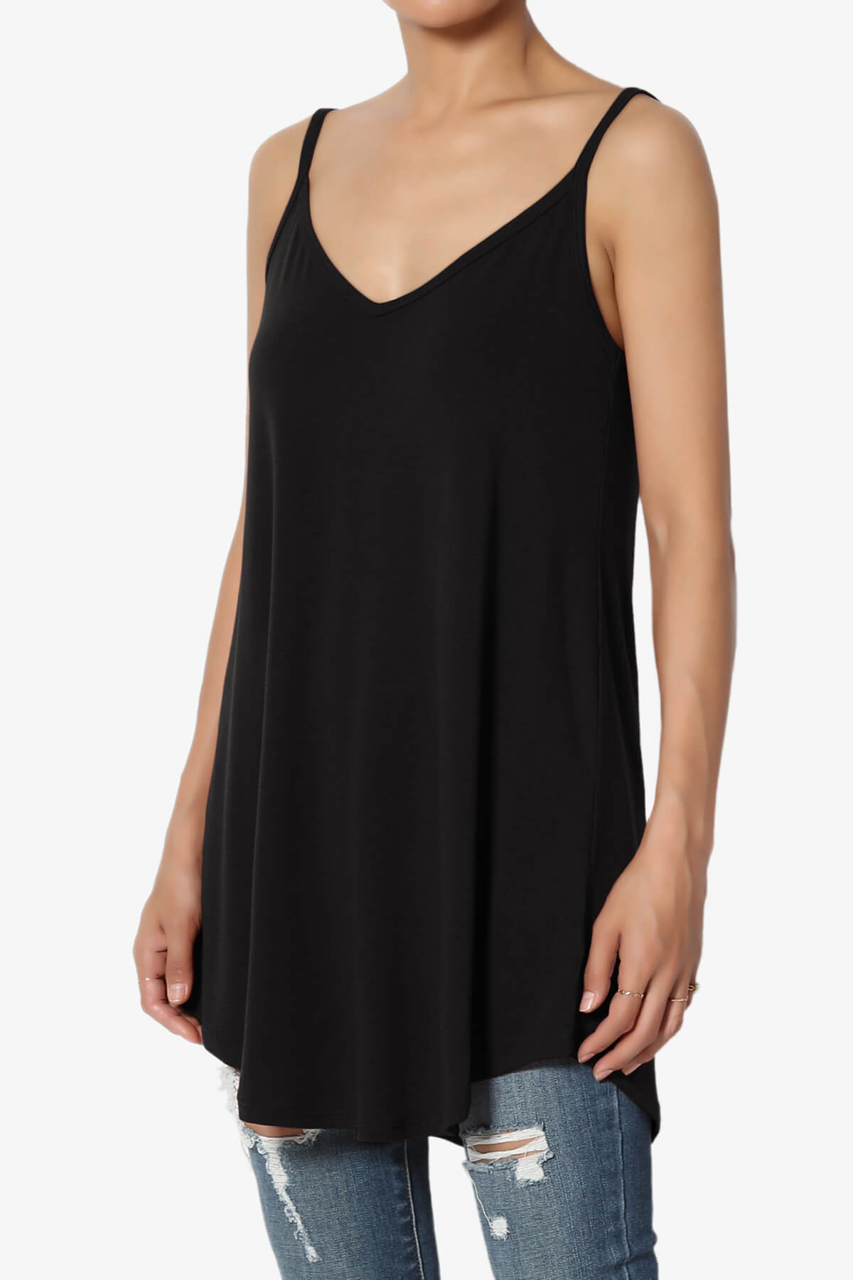 Chelsea Scoop & V Neck Flared Camisole Top BLACK_3