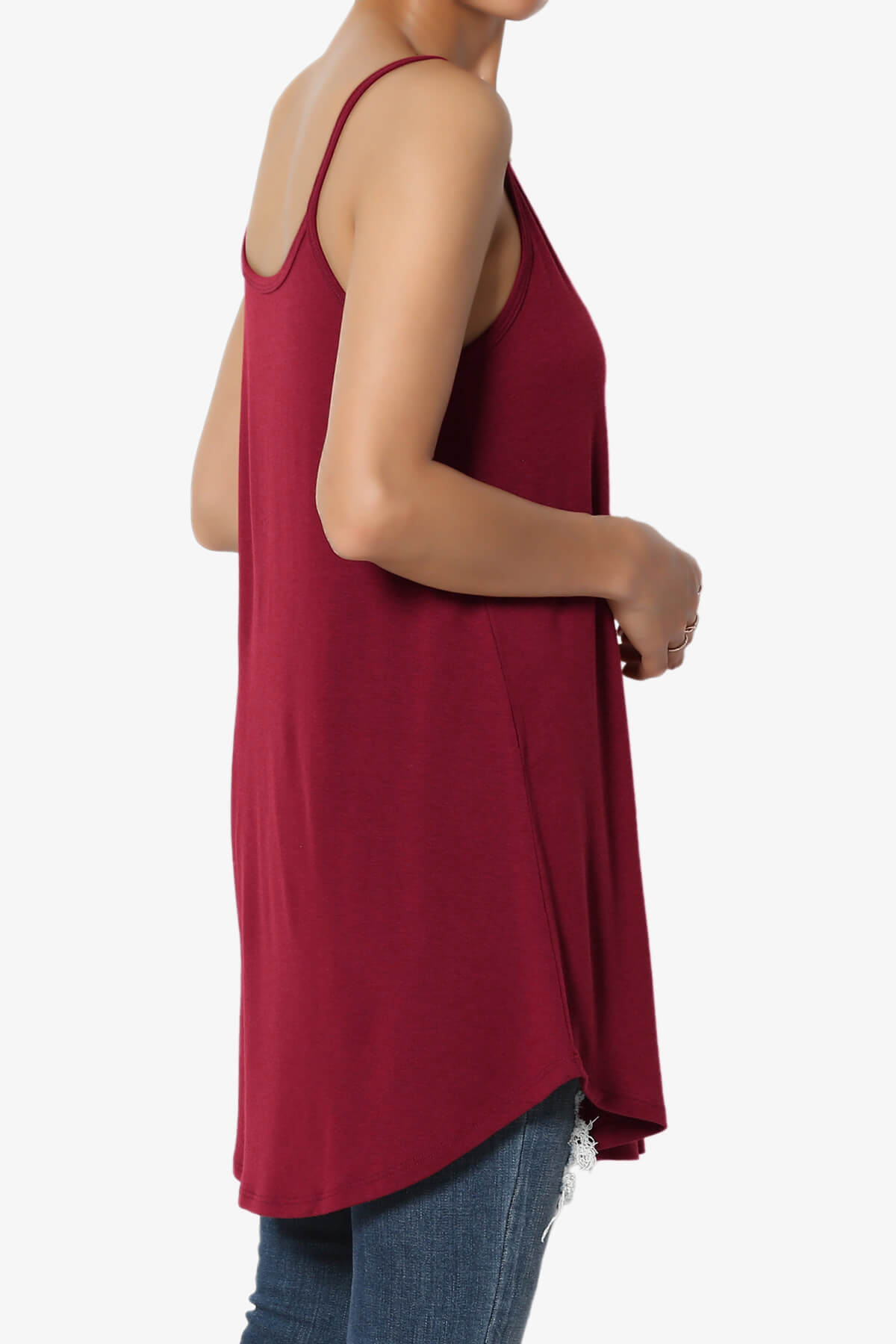 Chelsea Scoop & V Neck Flared Camisole Top BURGUNDY_4