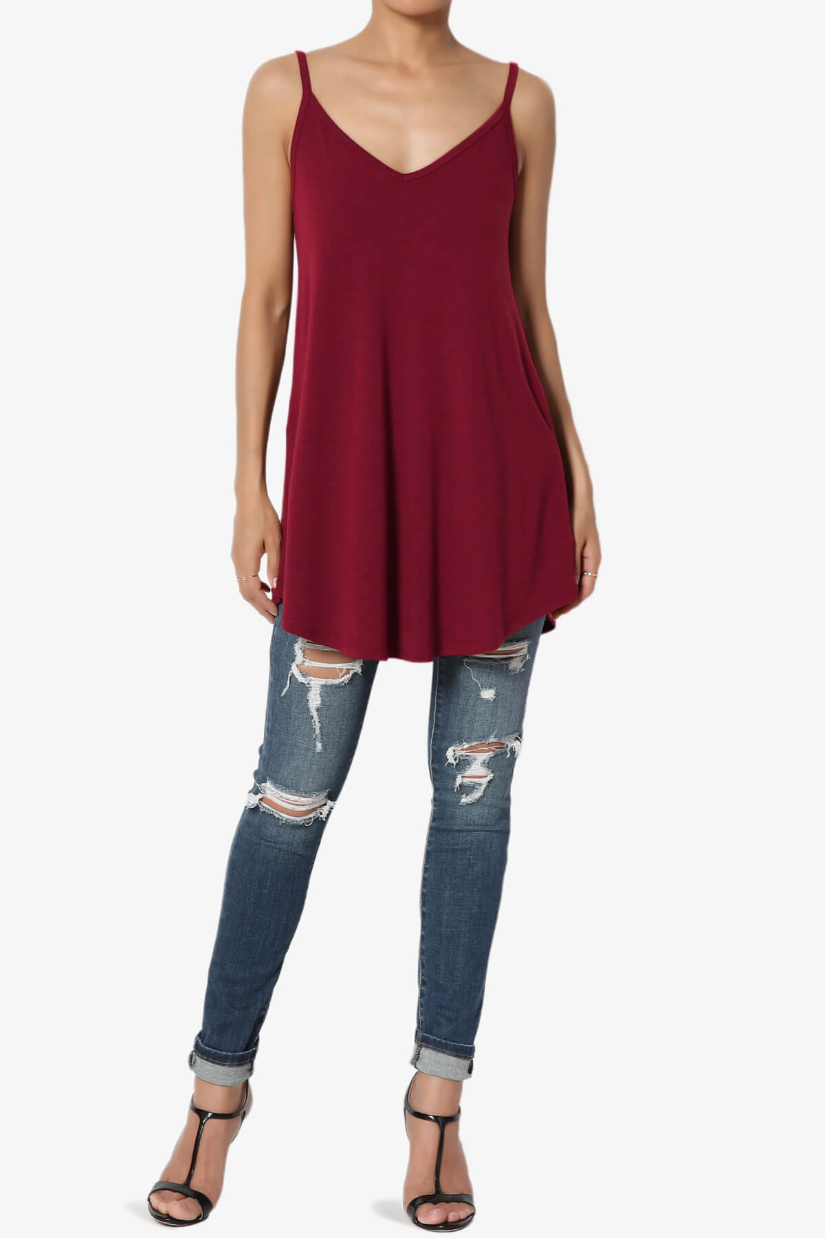 Chelsea Scoop & V Neck Flared Camisole Top BURGUNDY_6