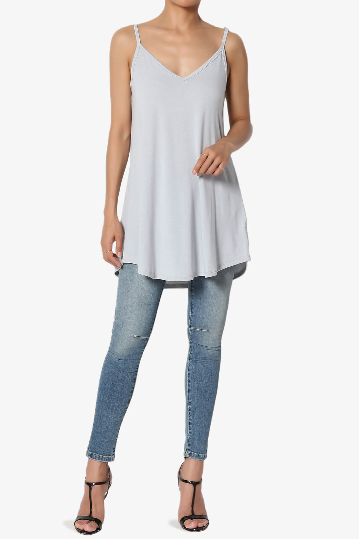 Chelsea Scoop & V Neck Flared Camisole Top LIGHT GREY_6
