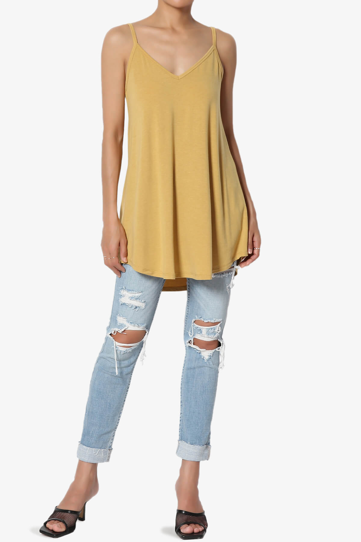 Chelsea Scoop & V Neck Flared Camisole Top LIGHT MUSTARD_6