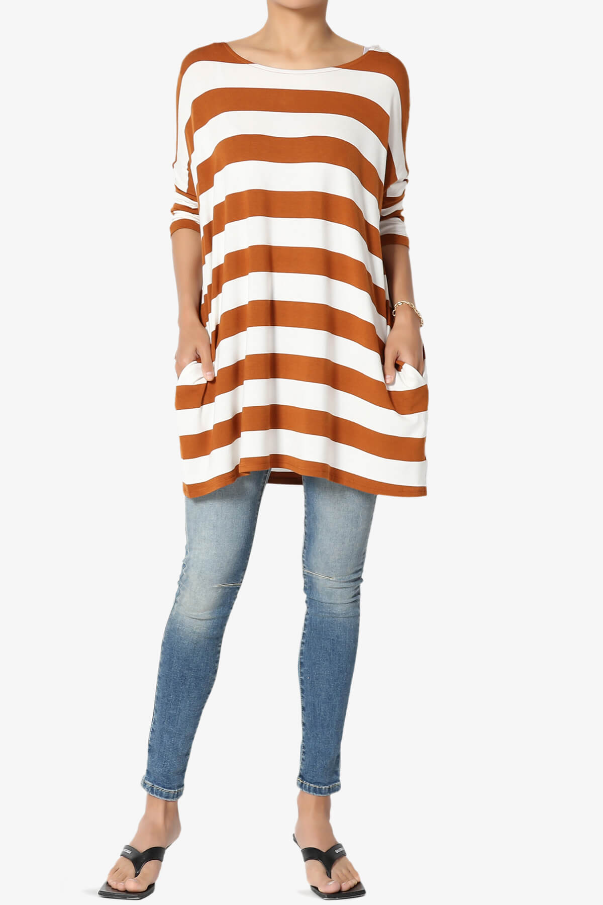 Timp Stripe Drop Shoulder Tunic Top ALMOND_6