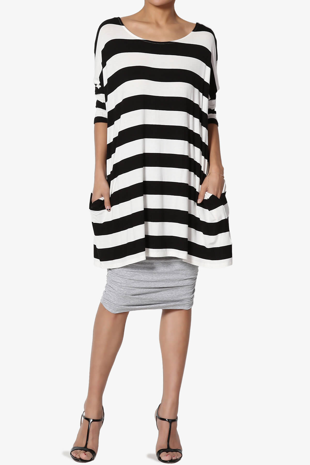 Timp Stripe Drop Shoulder Tunic Top BLACK AND WHITE_6