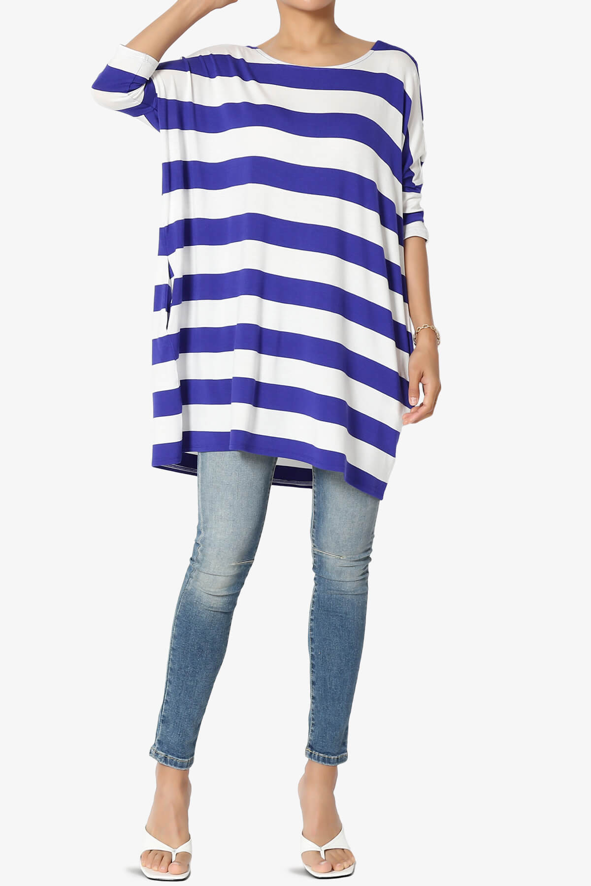 Timp Stripe Drop Shoulder Tunic Top BRIGHT BLUE_6
