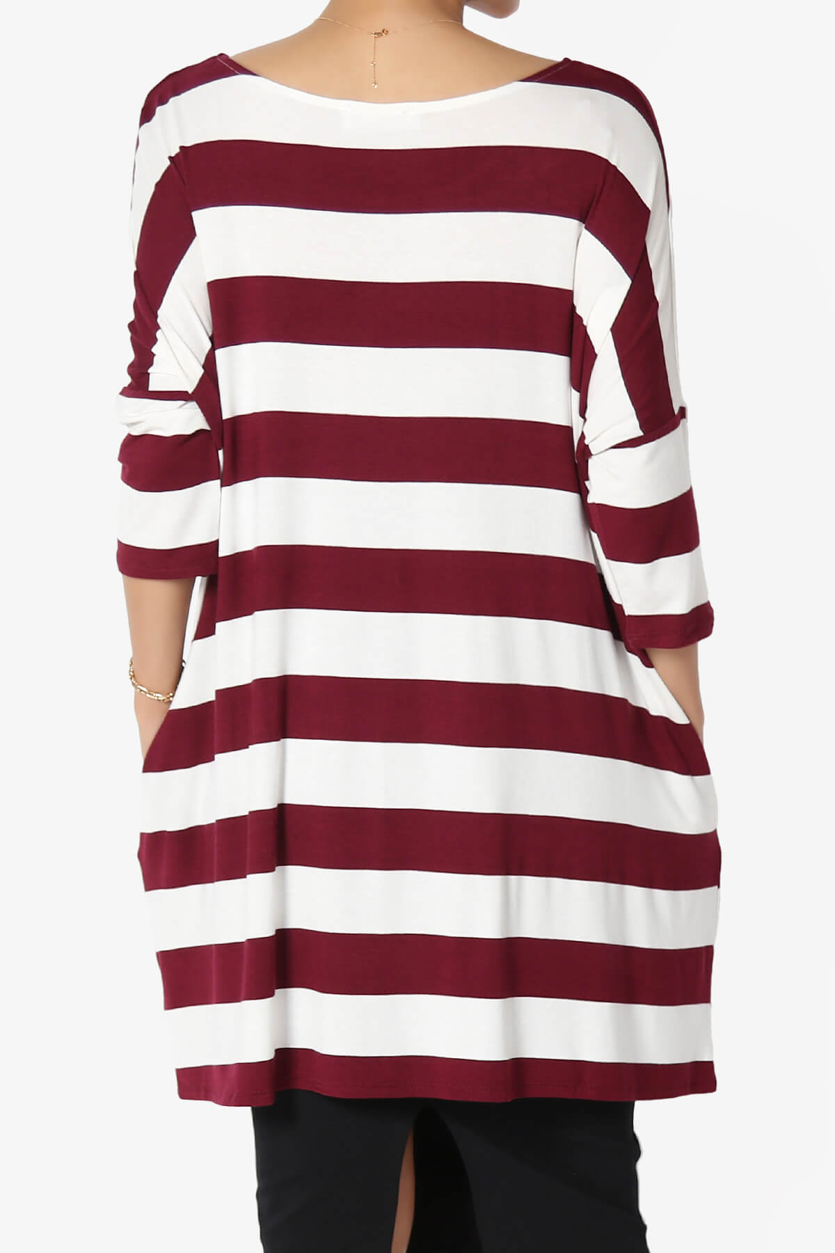 Timp Stripe Drop Shoulder Tunic Top DARK BURGUNDY_2