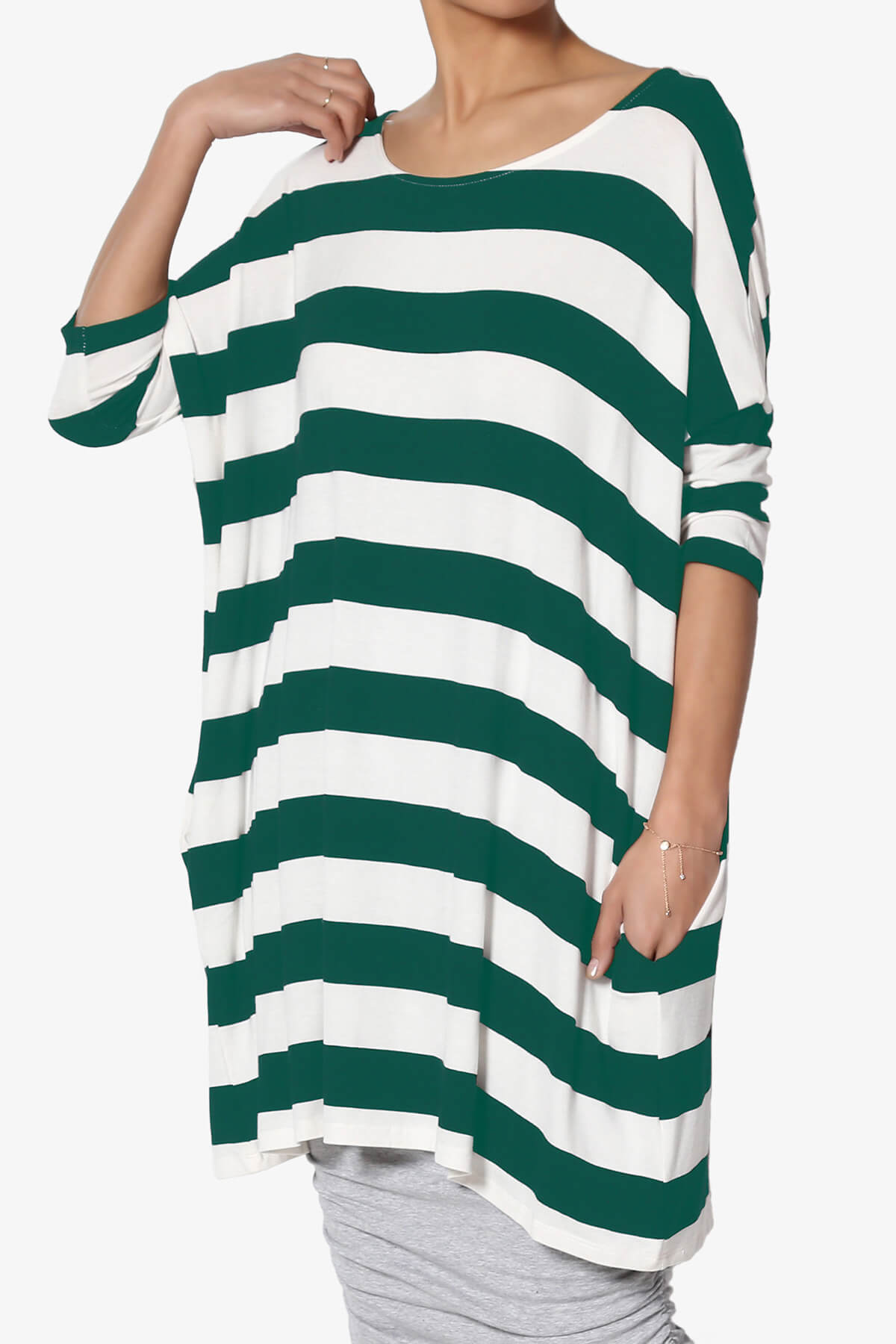 Timp Stripe Drop Shoulder Tunic Top DARK GREEN_3