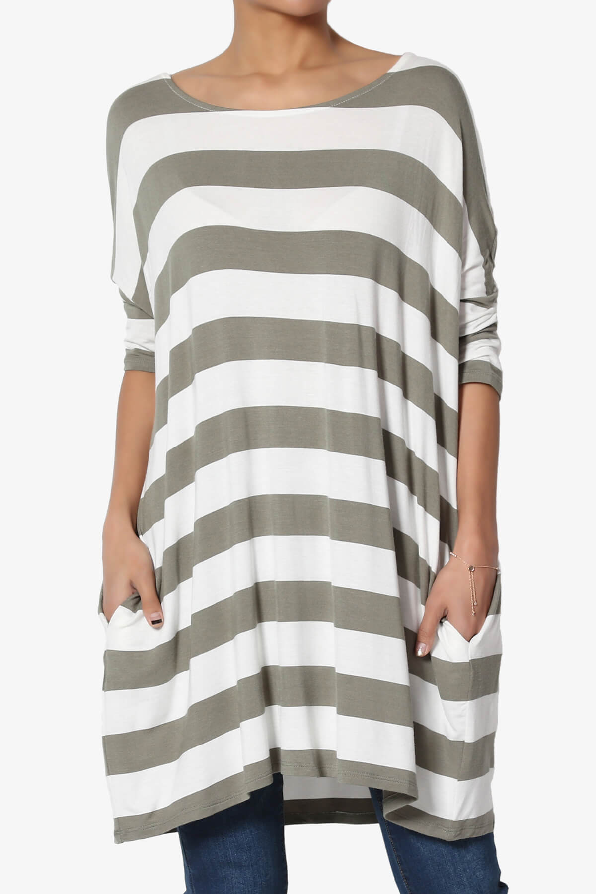 Timp Stripe Drop Shoulder Tunic Top DUSTY OLIVE_1