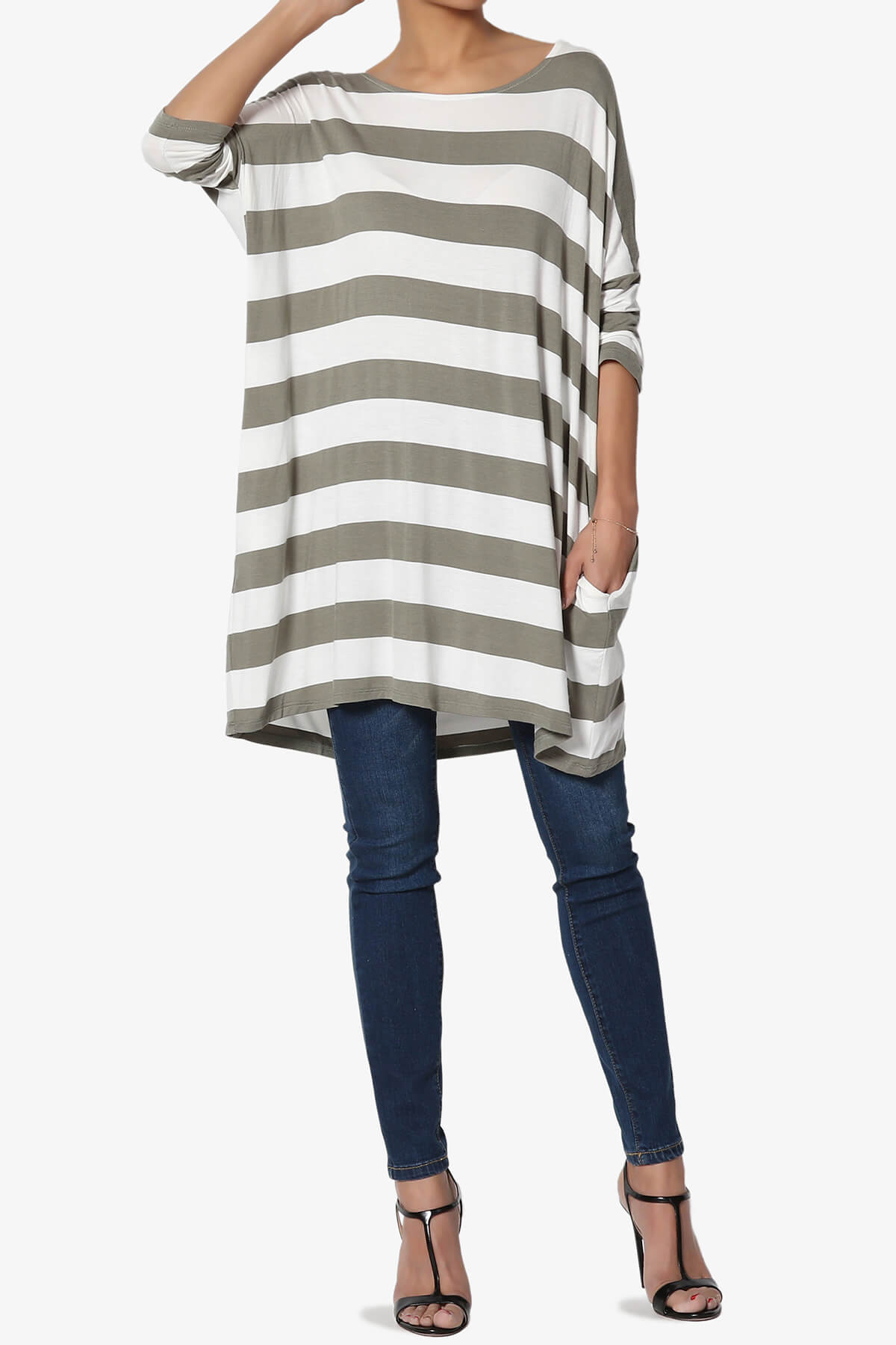Timp Stripe Drop Shoulder Tunic Top DUSTY OLIVE_6
