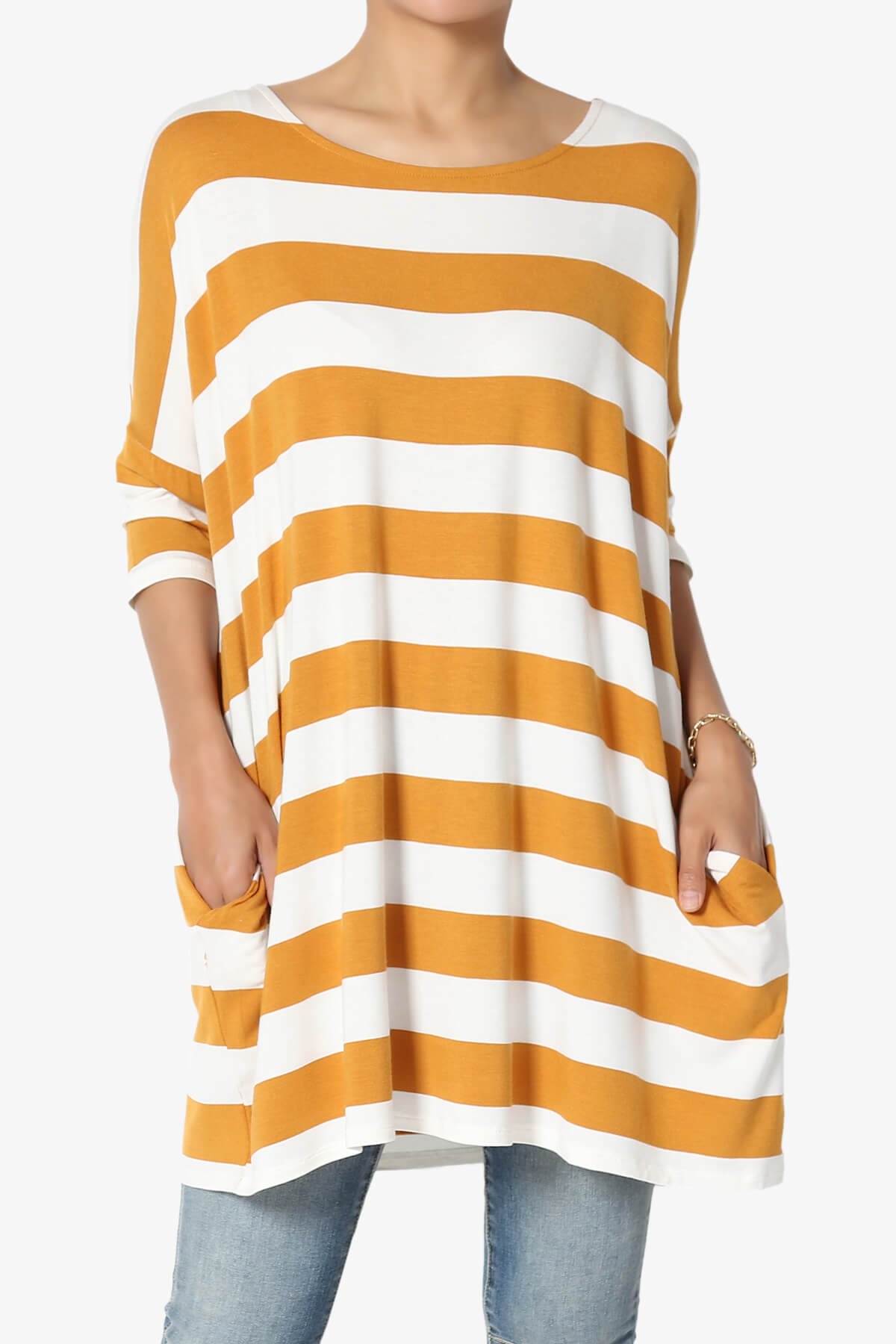 Timp Stripe Drop Shoulder Tunic Top GOLDEN MUSTARD_1