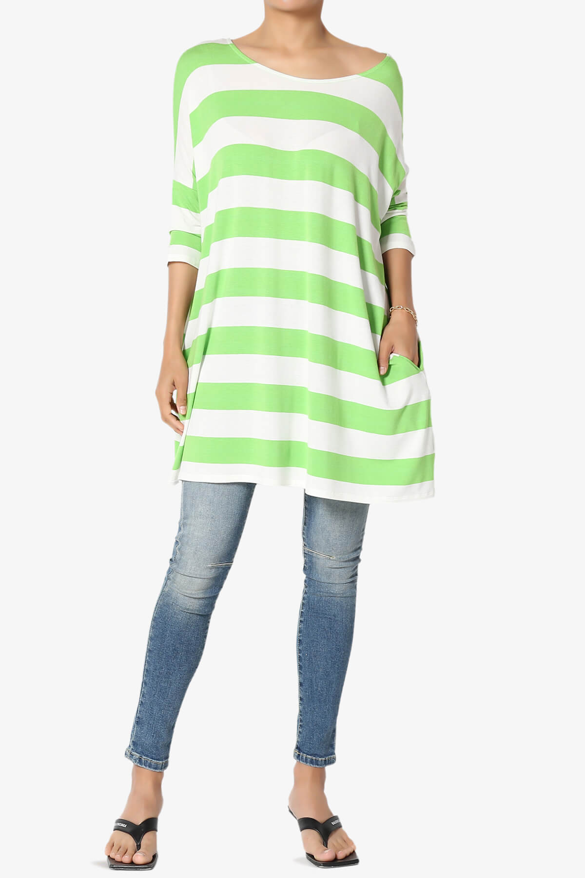 Timp Stripe Drop Shoulder Tunic Top GREEN_6