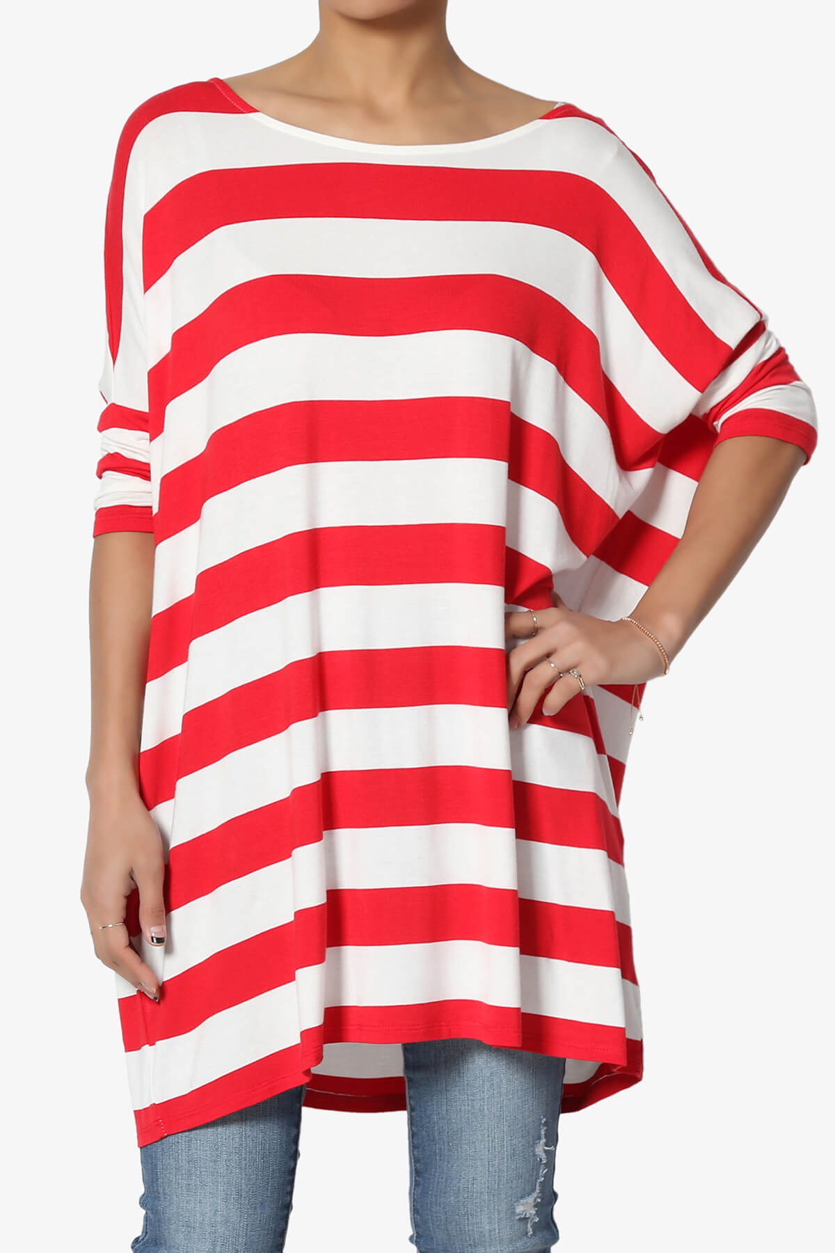 Timp Stripe Drop Shoulder Tunic Top RED_1