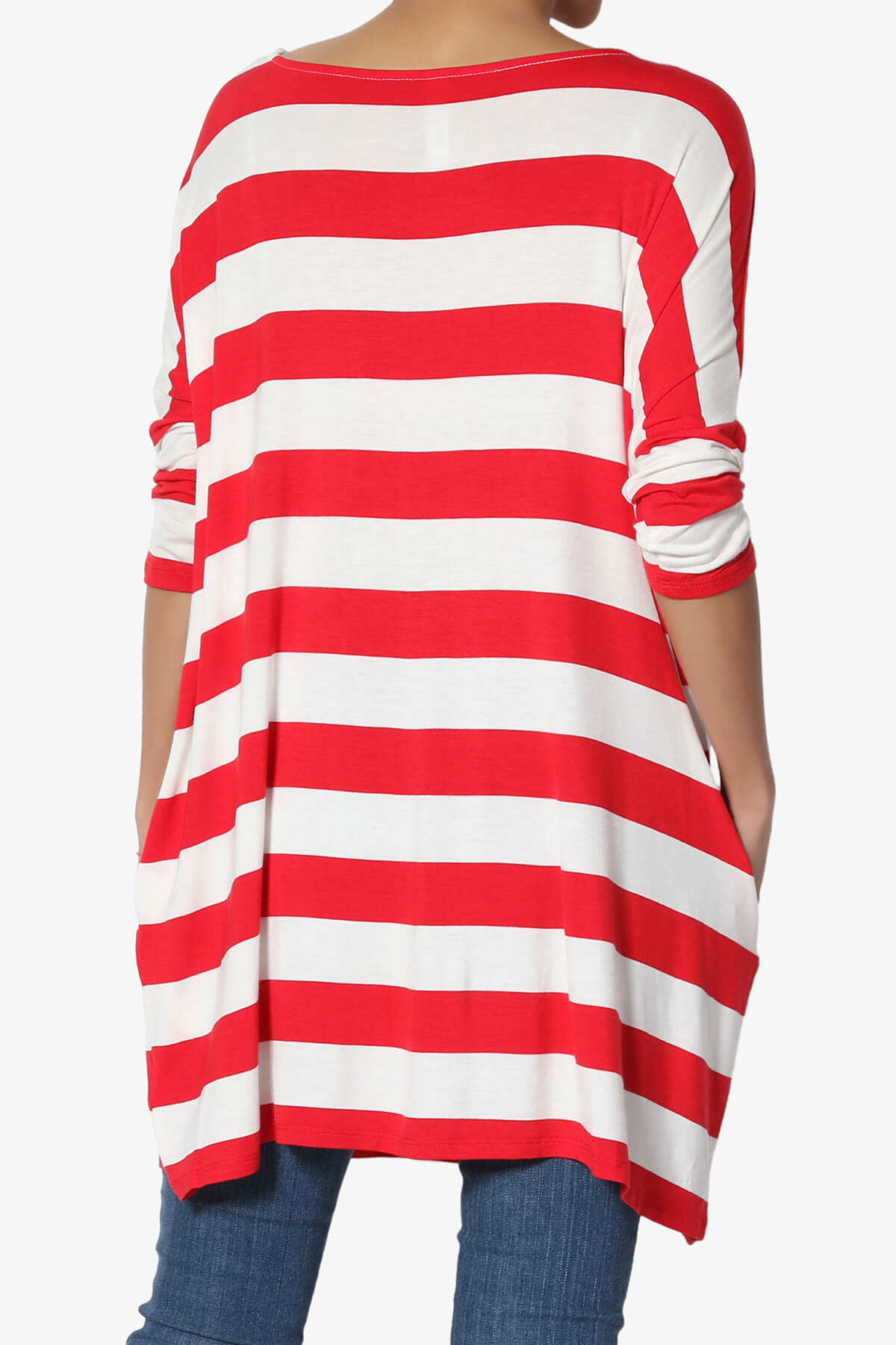 Timp Stripe Drop Shoulder Tunic Top RED_2