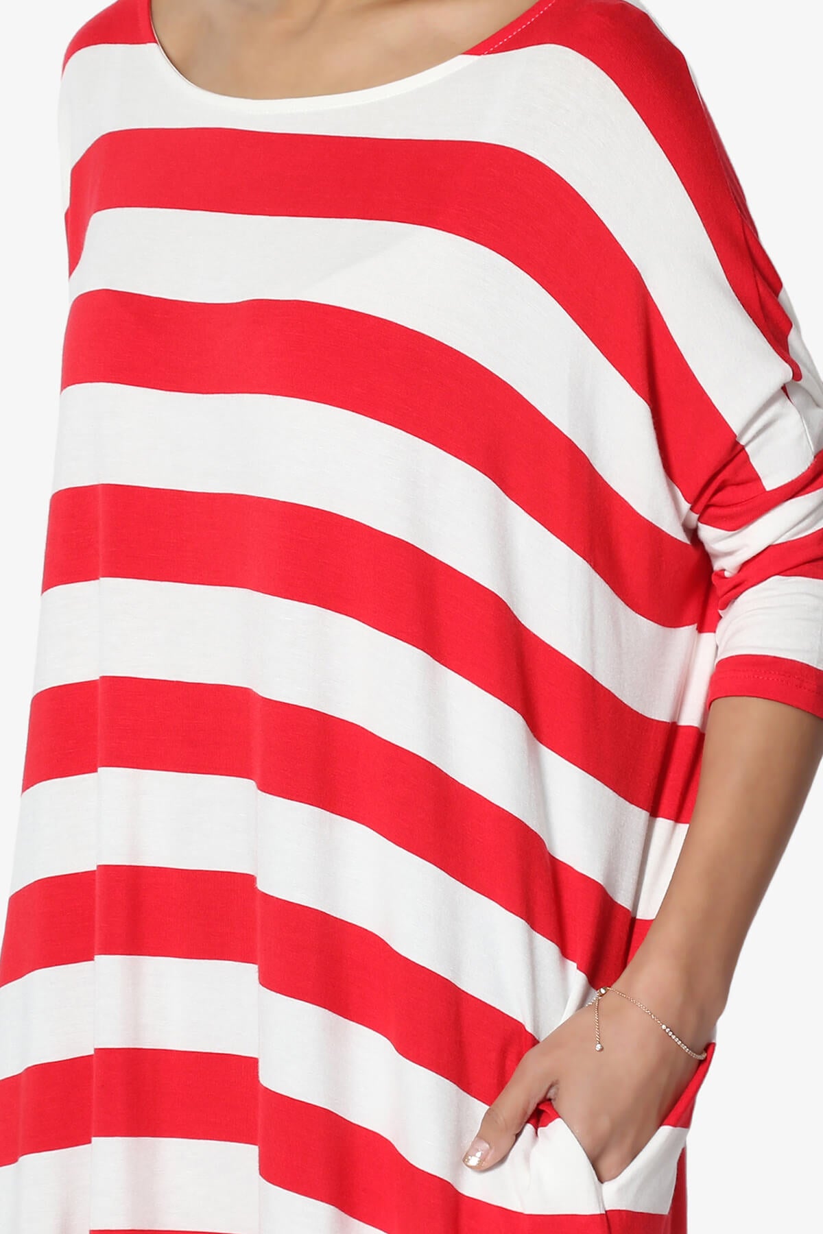 Timp Stripe Drop Shoulder Tunic Top RED_5