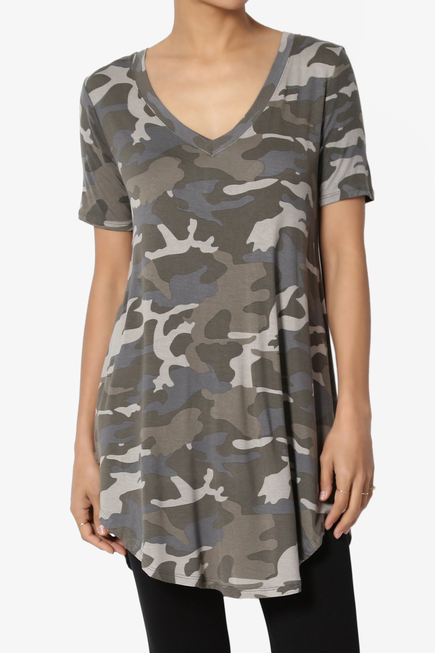 Quintana Camo V-Neck Short Sleeve Top DUSTY OLIVE_1