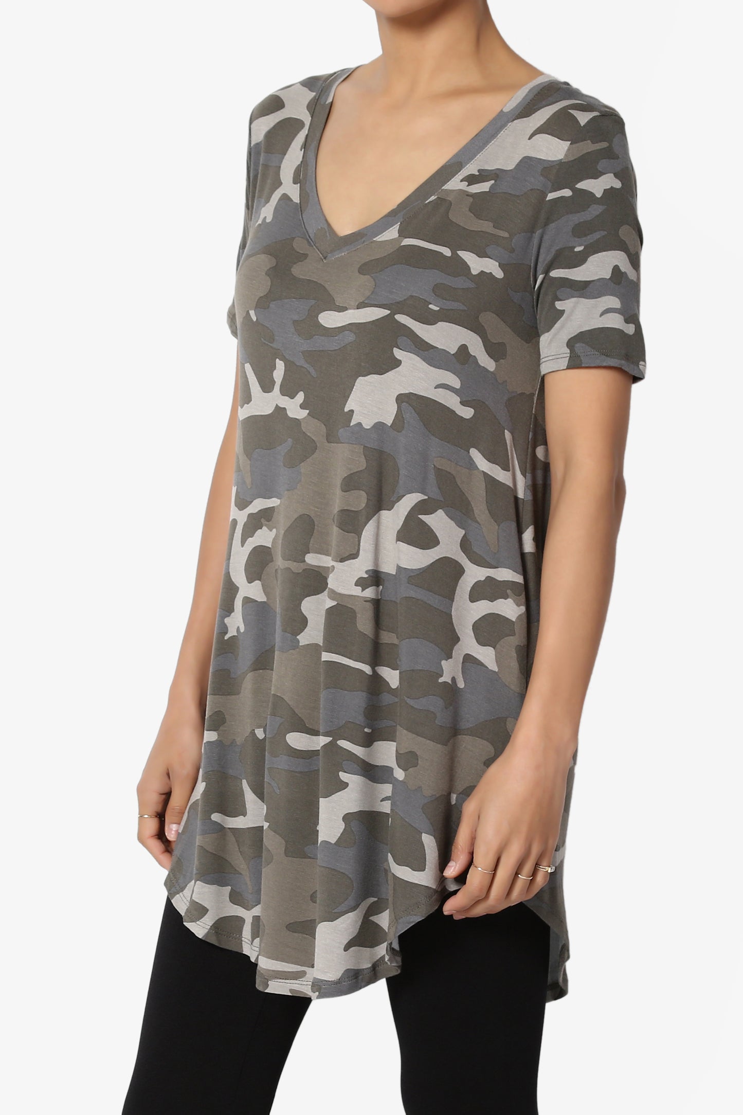 Quintana Camo V-Neck Short Sleeve Top DUSTY OLIVE_3