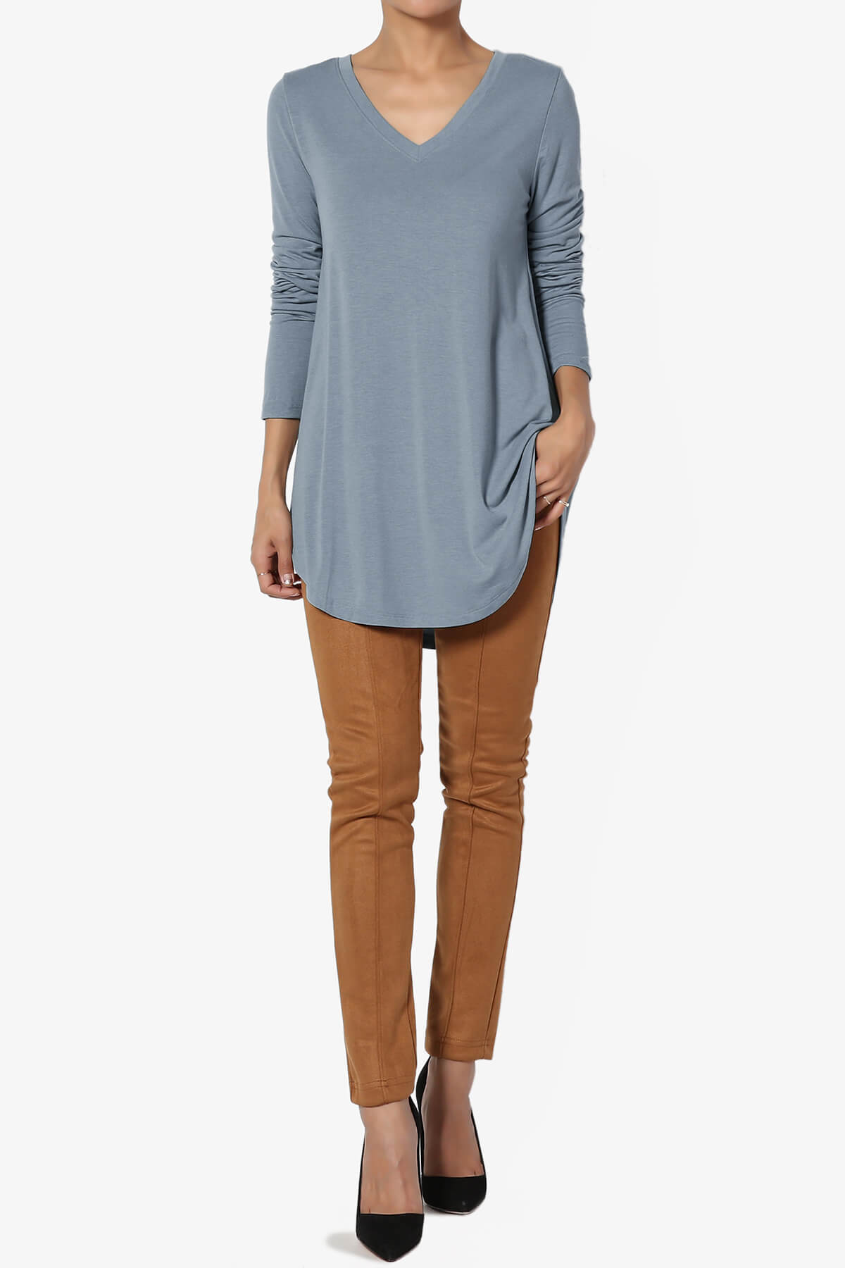 Ramada Long Sleeve Flowy Jersey Top CEMENT_6