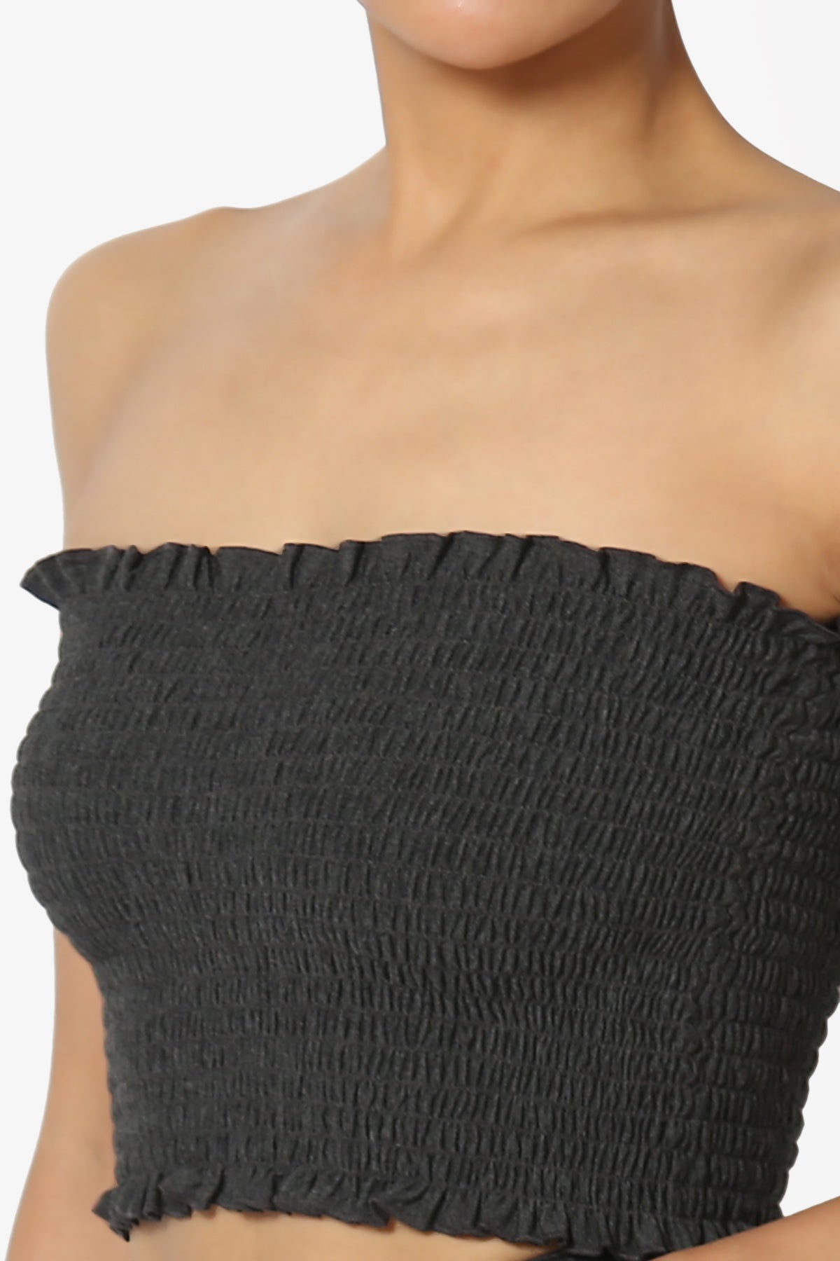 Faleece Frill Smocked Crop Tube Top PLUS