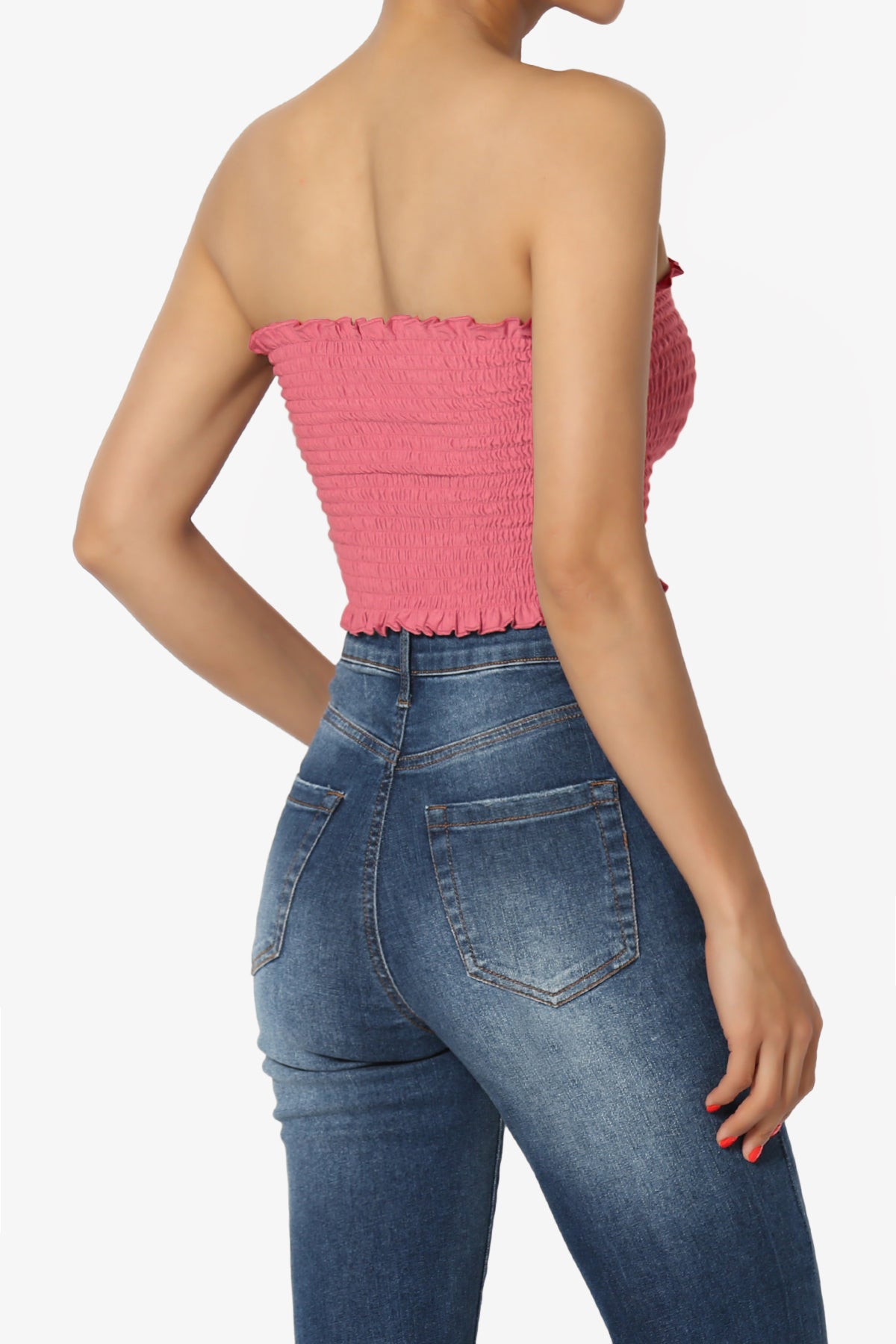 Faleece Frill Smocked Crop Tube Top