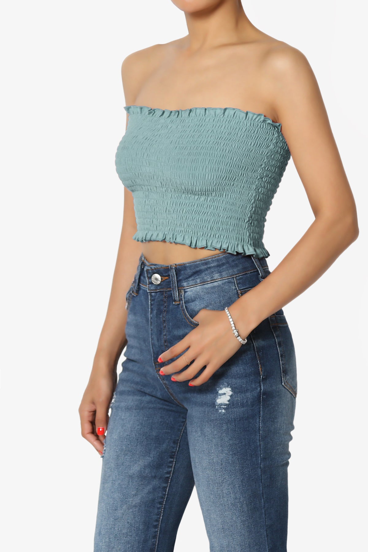 Faleece Frill Smocked Crop Tube Top PLUS