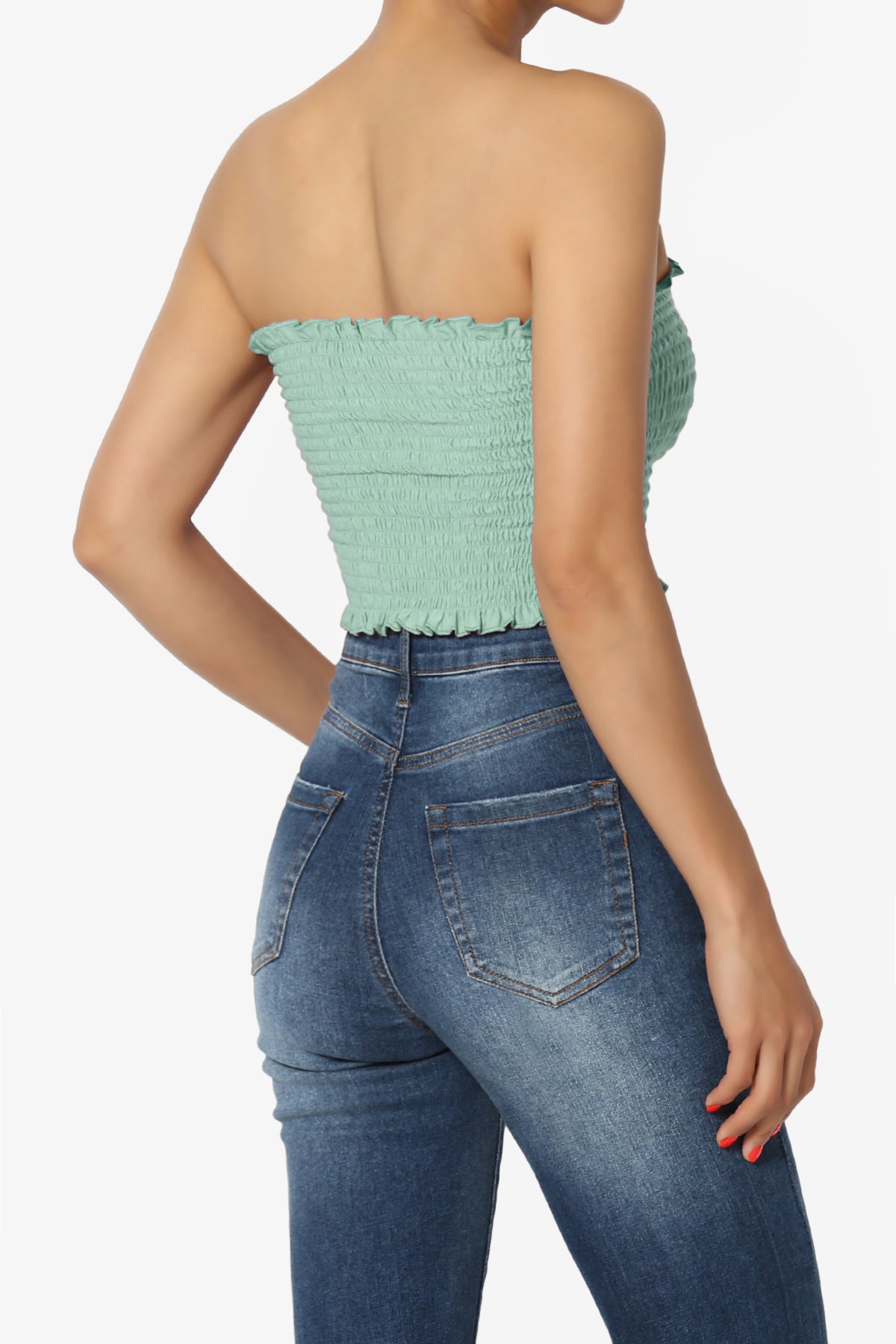 Faleece Frill Smocked Crop Tube Top PLUS