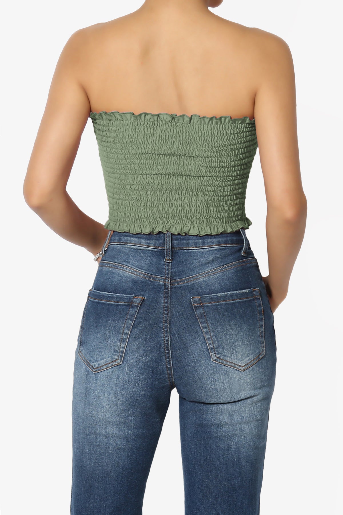 Faleece Frill Smocked Crop Tube Top PLUS