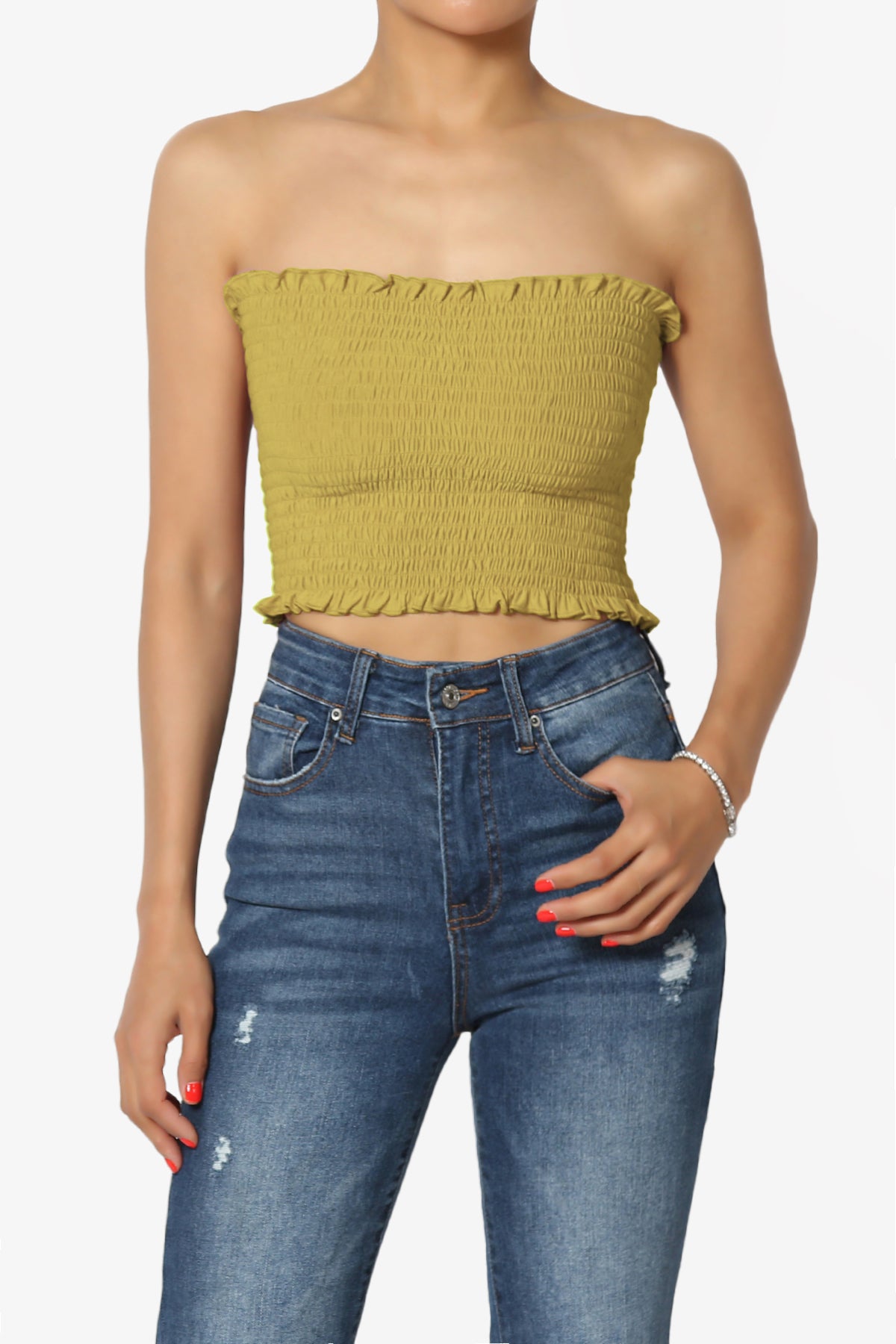 Faleece Frill Smocked Crop Tube Top PLUS