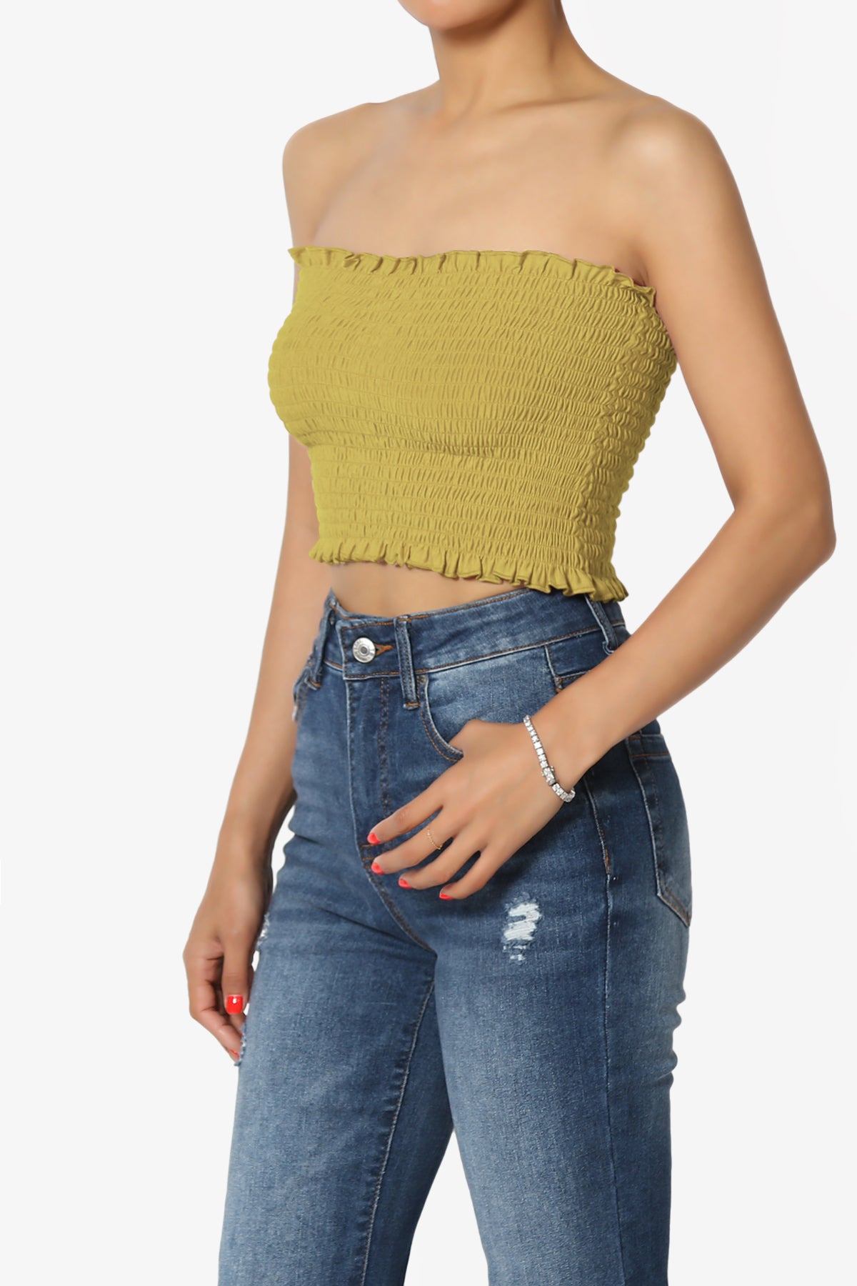 Faleece Frill Smocked Crop Tube Top PLUS