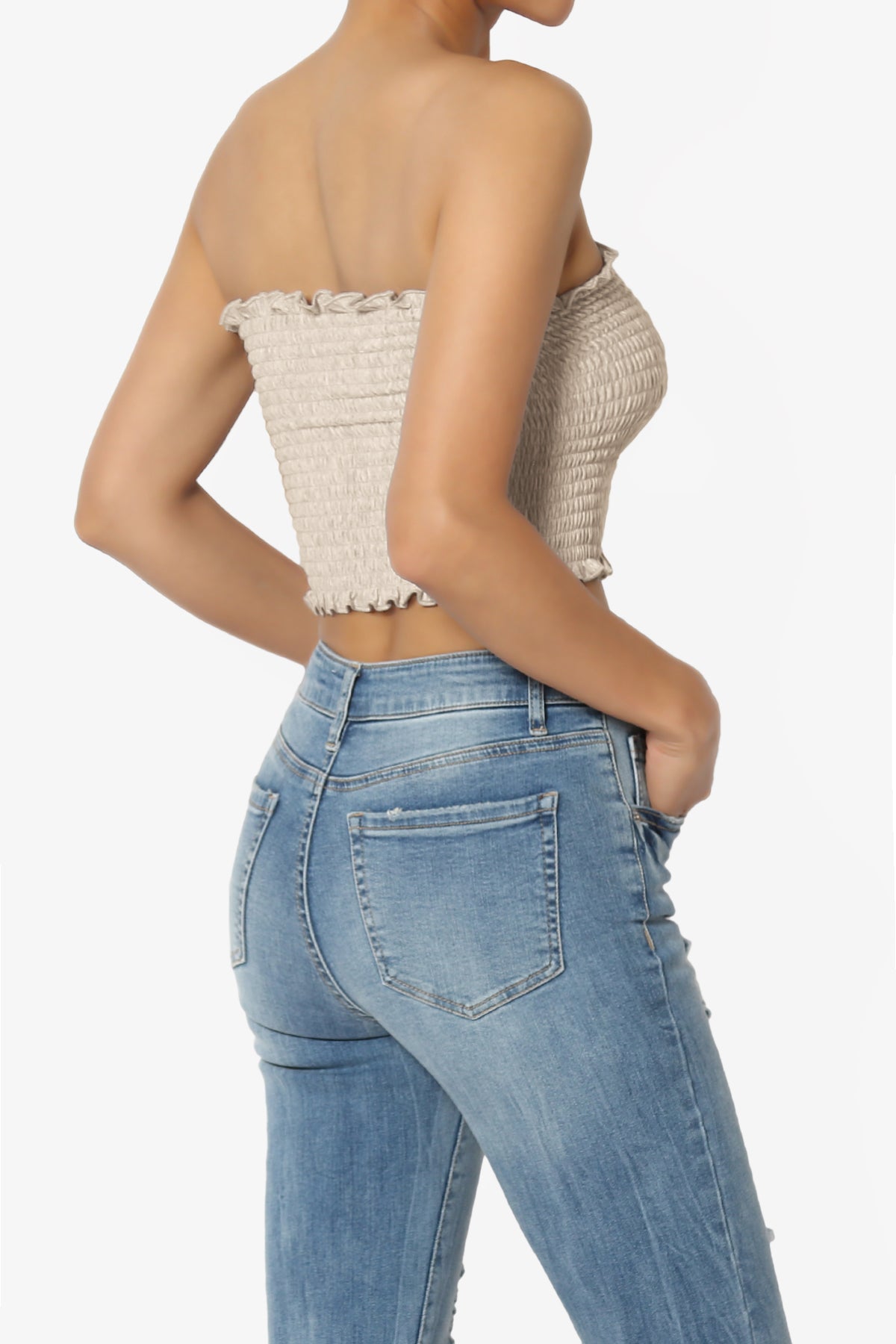 Faleece Frill Smocked Crop Tube Top PLUS